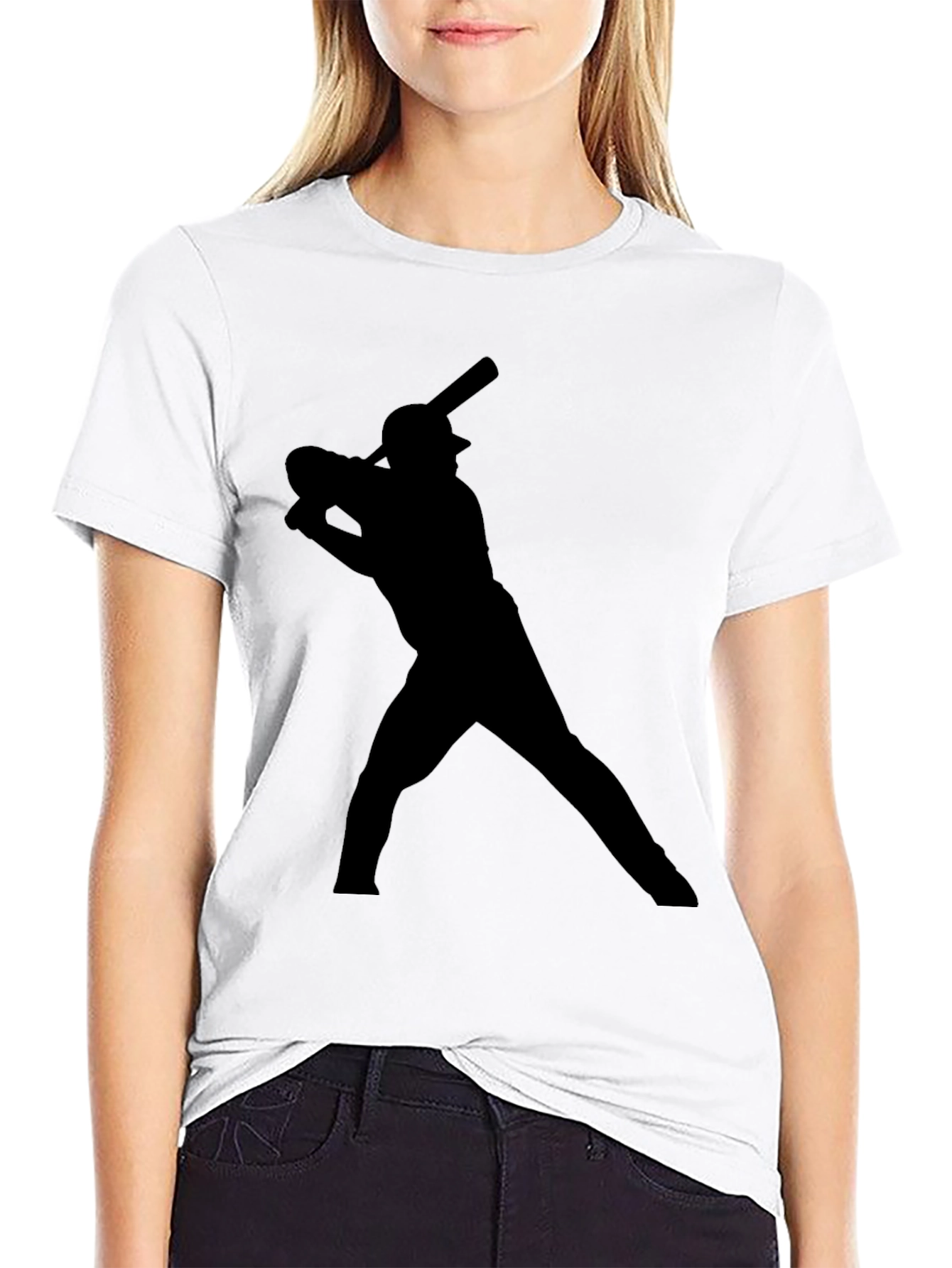 Baseball Batter Silhouette T-Shirt - Black Cotton Tee