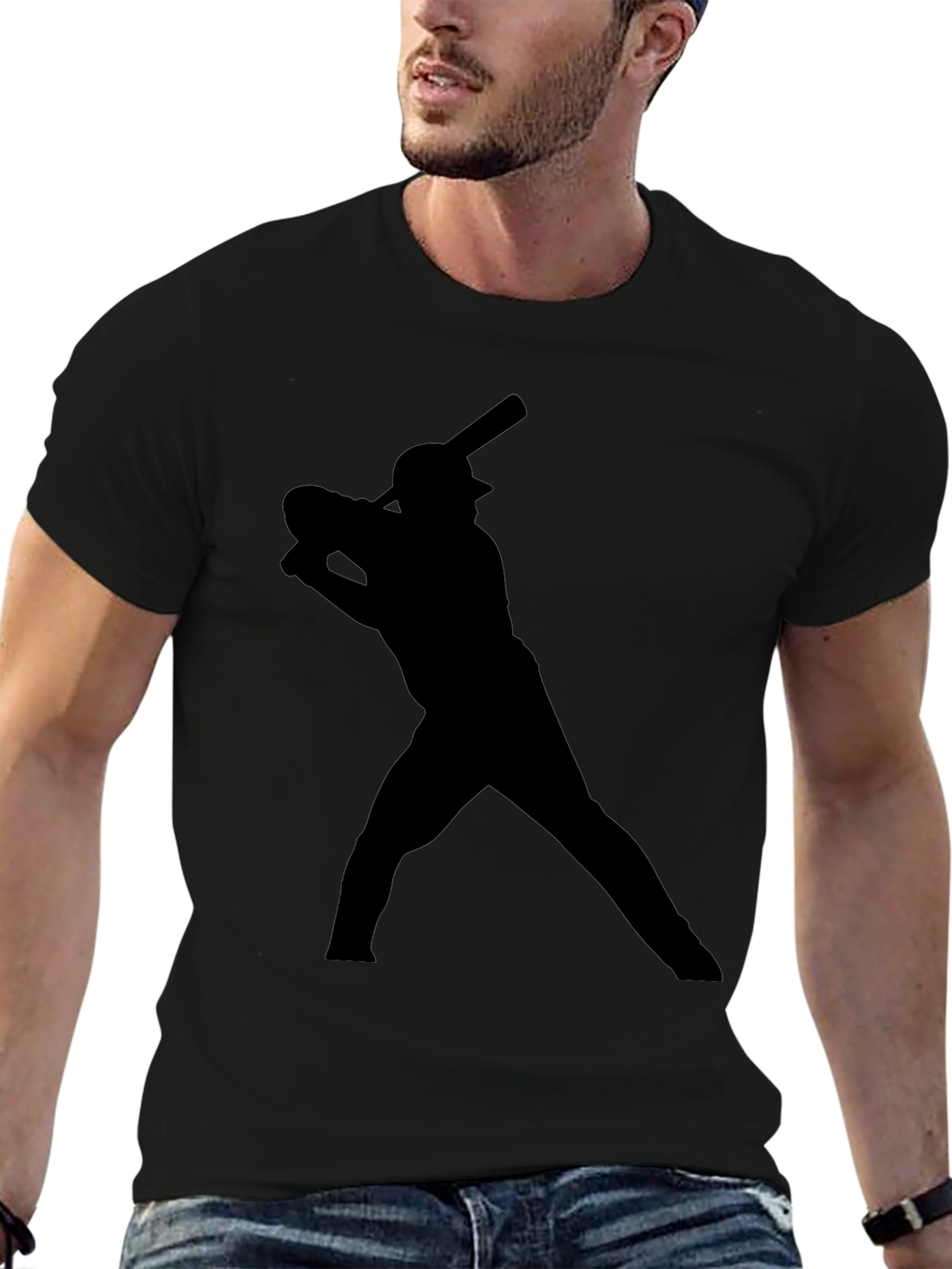 Baseball Batter Silhouette T-Shirt - Black Cotton Tee
