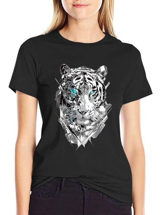 Abstract Tiger Graphic Print Tee - Mens Black T-Shirt