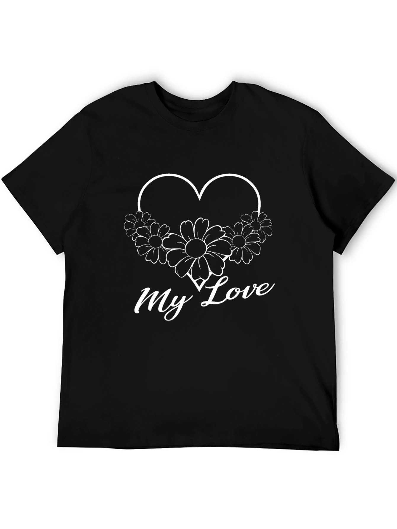 My Love Heart Floral T-Shirt - Black Cotton