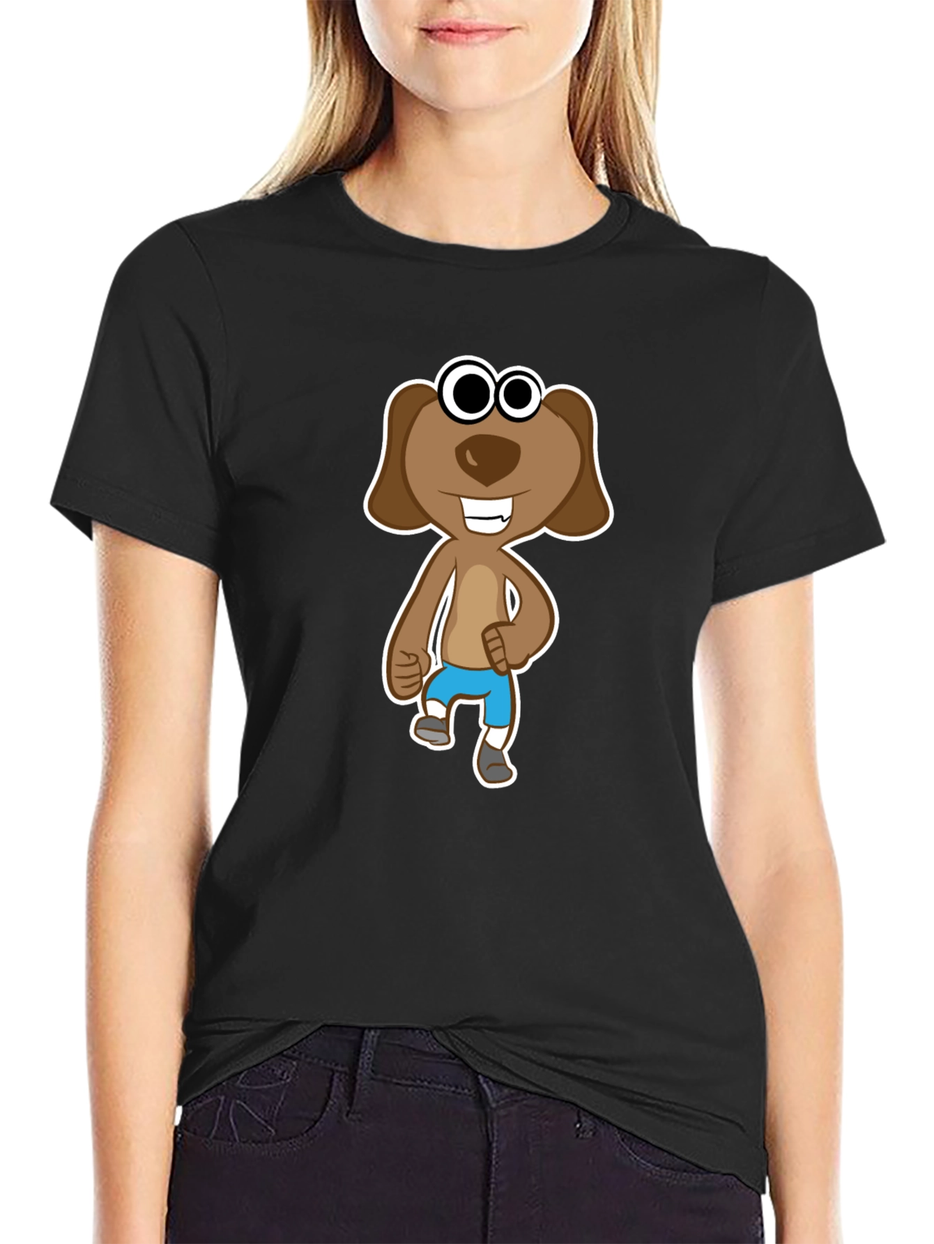 Cartoon Dog Graphic T-Shirt - Black