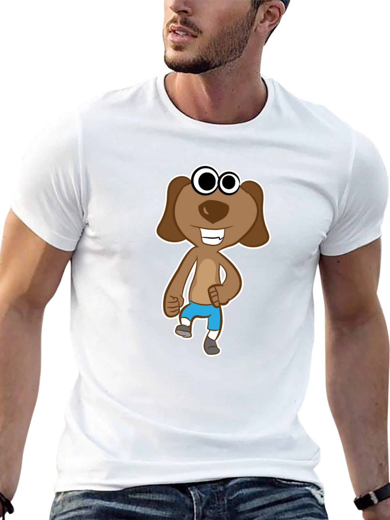 Cartoon Dog Graphic T-Shirt - Black