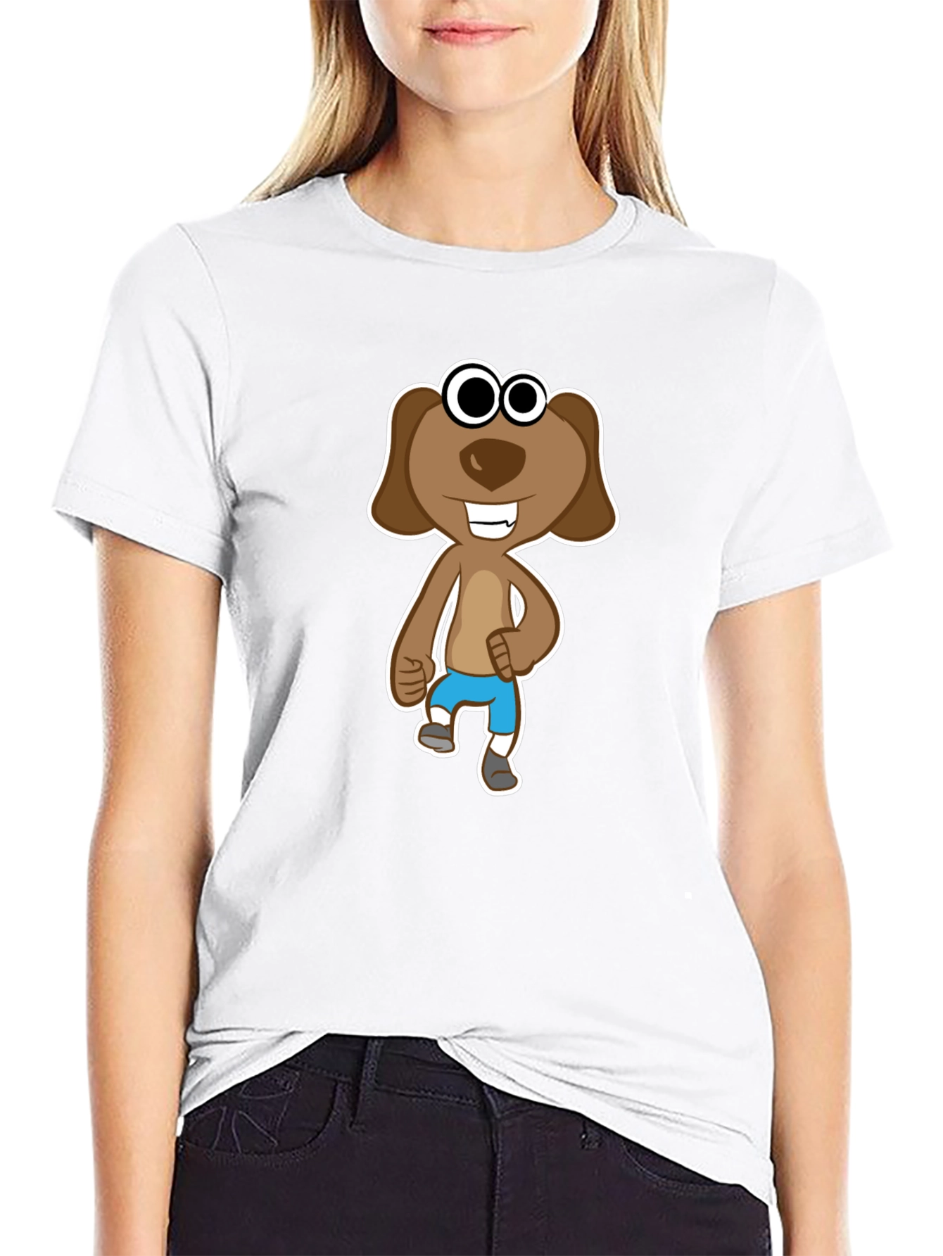 Cartoon Dog Graphic T-Shirt - Black