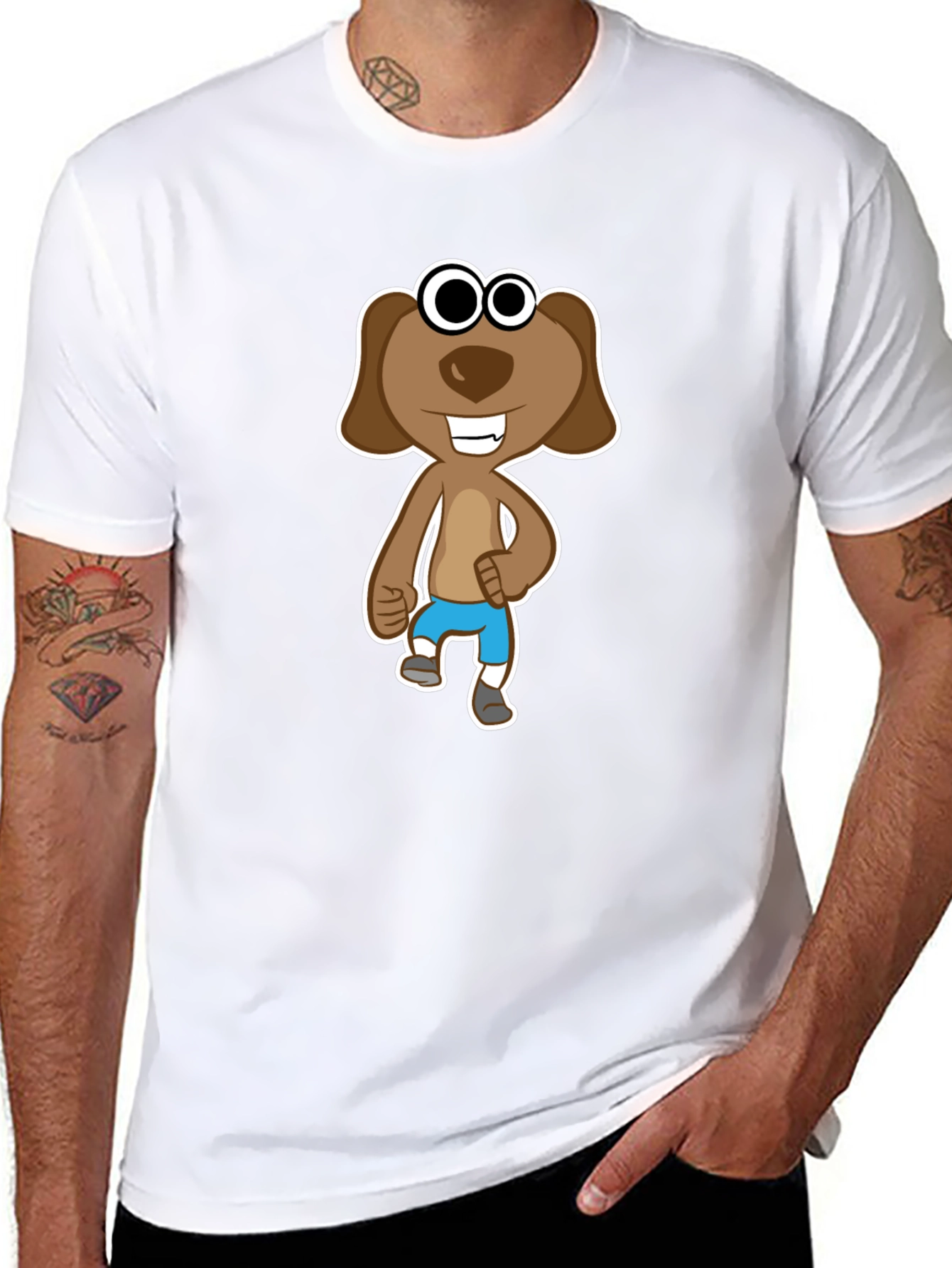 Cartoon Dog Graphic T-Shirt - Black