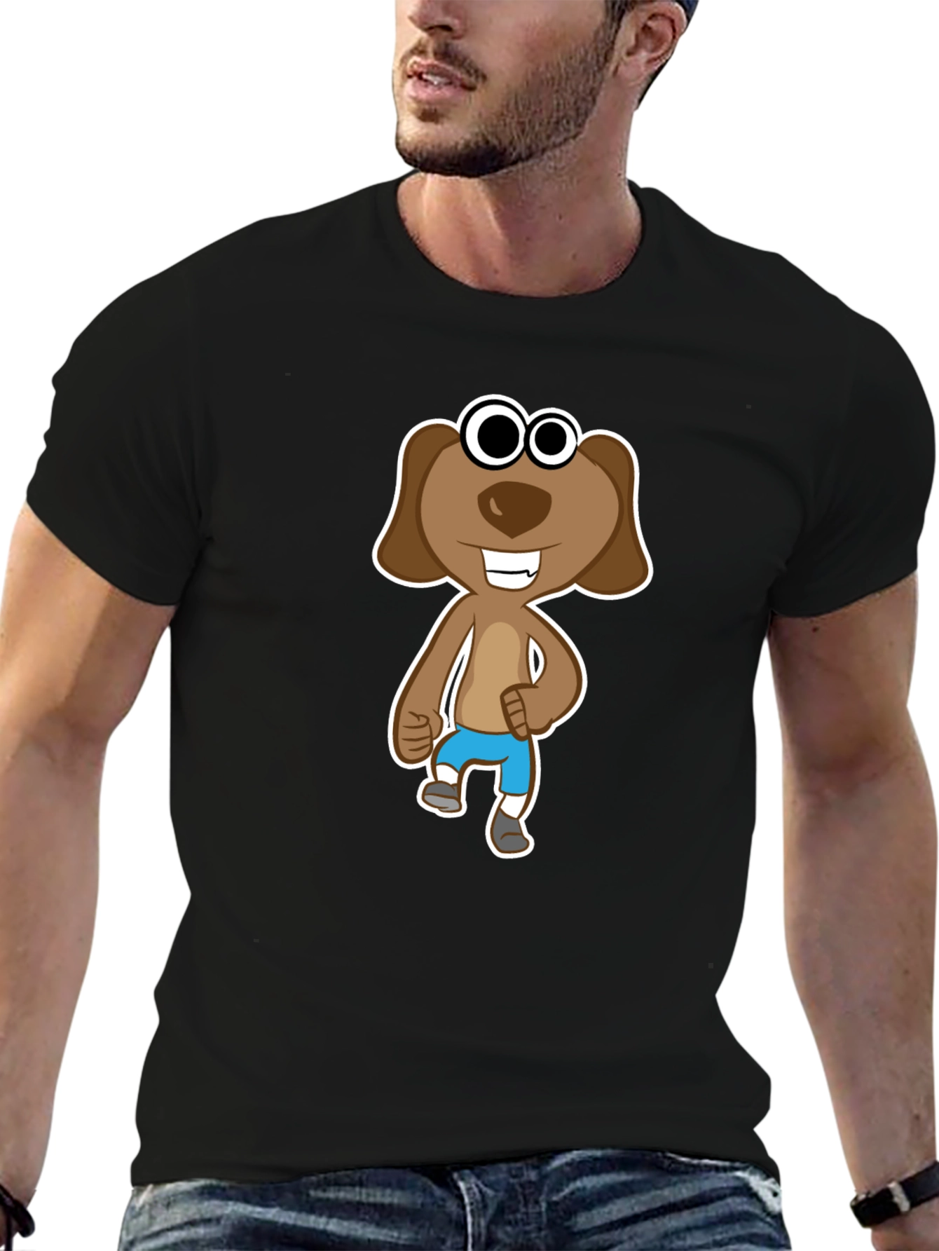 Cartoon Dog Graphic T-Shirt - Black
