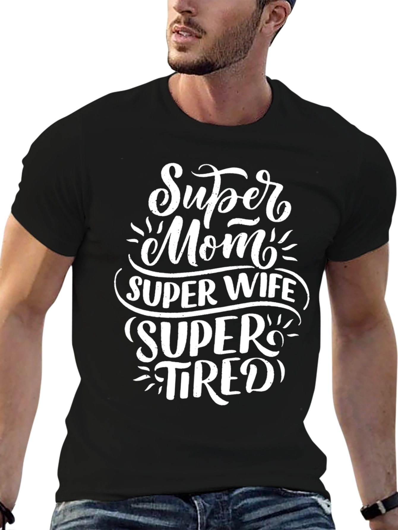 Super Mom Wife Tired Graphic T-Shirt - Black