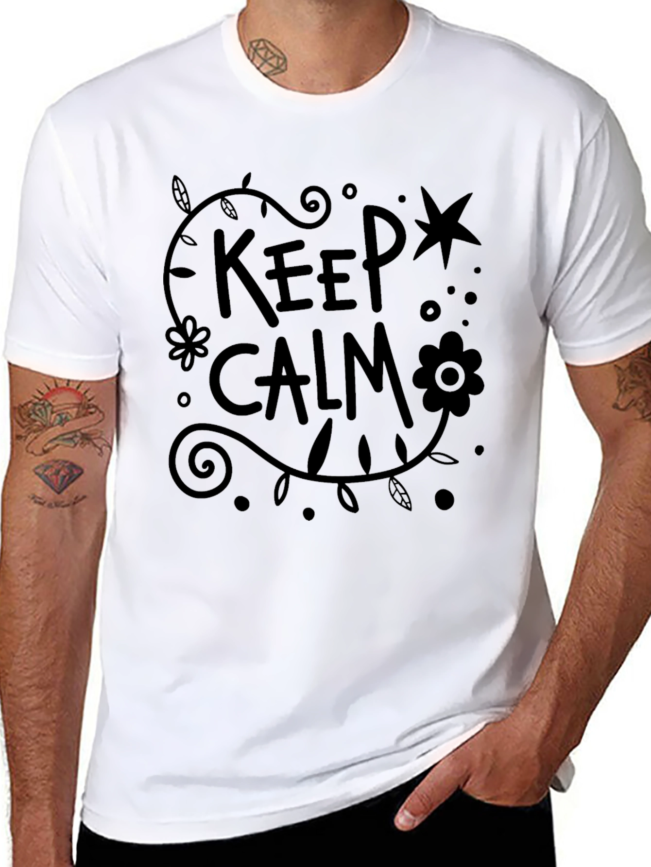 Keep Calm Graphic Tee - Black Crew Neck T-Shirt