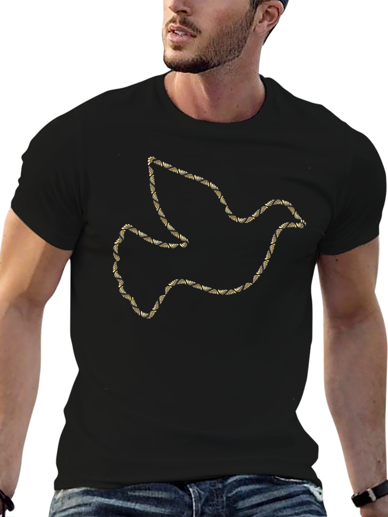 Dove Outline Graphic Tee - Gold Design on Black