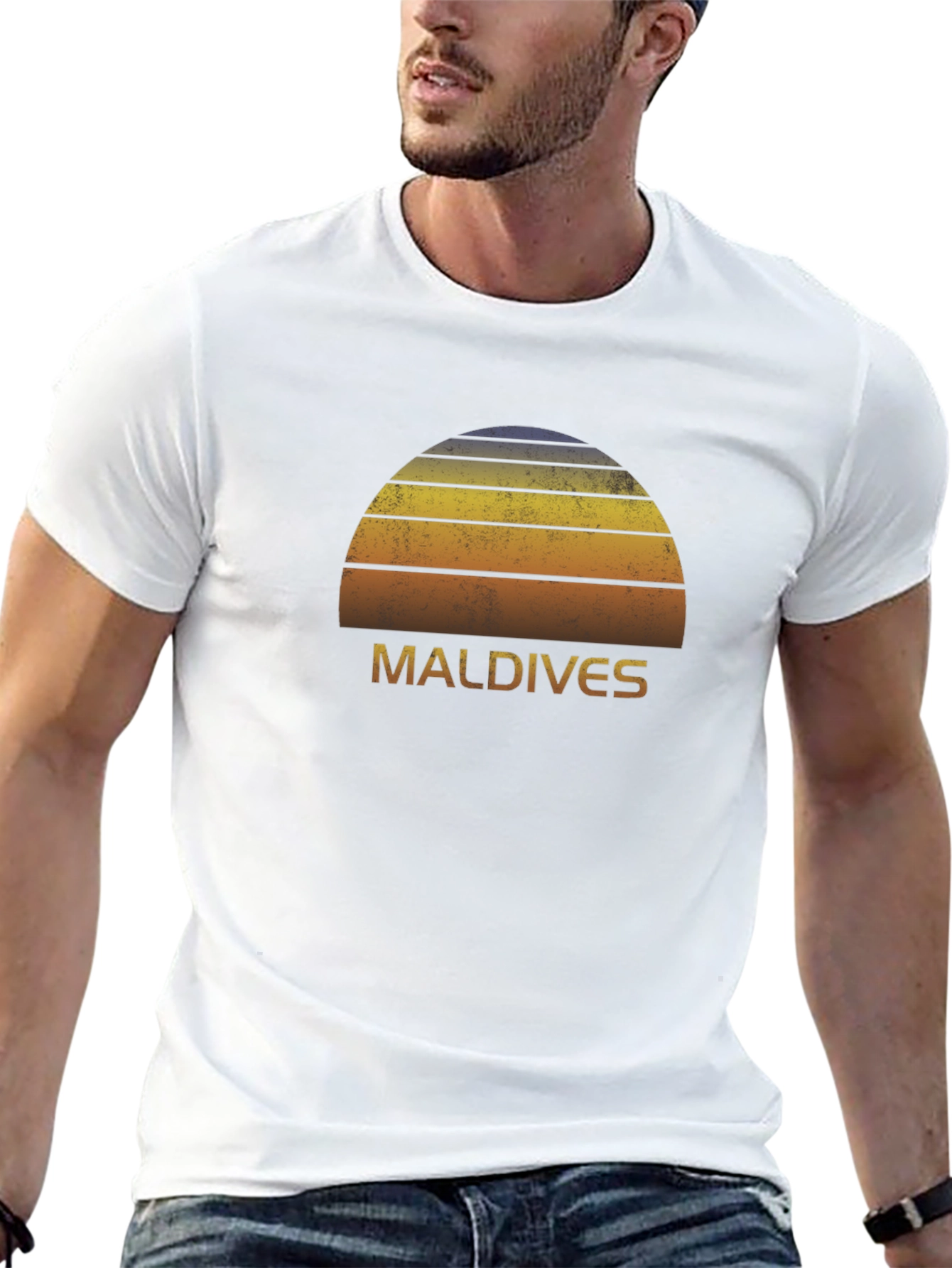 Maldives Sunset Graphic Tee - Retro Island Vibes