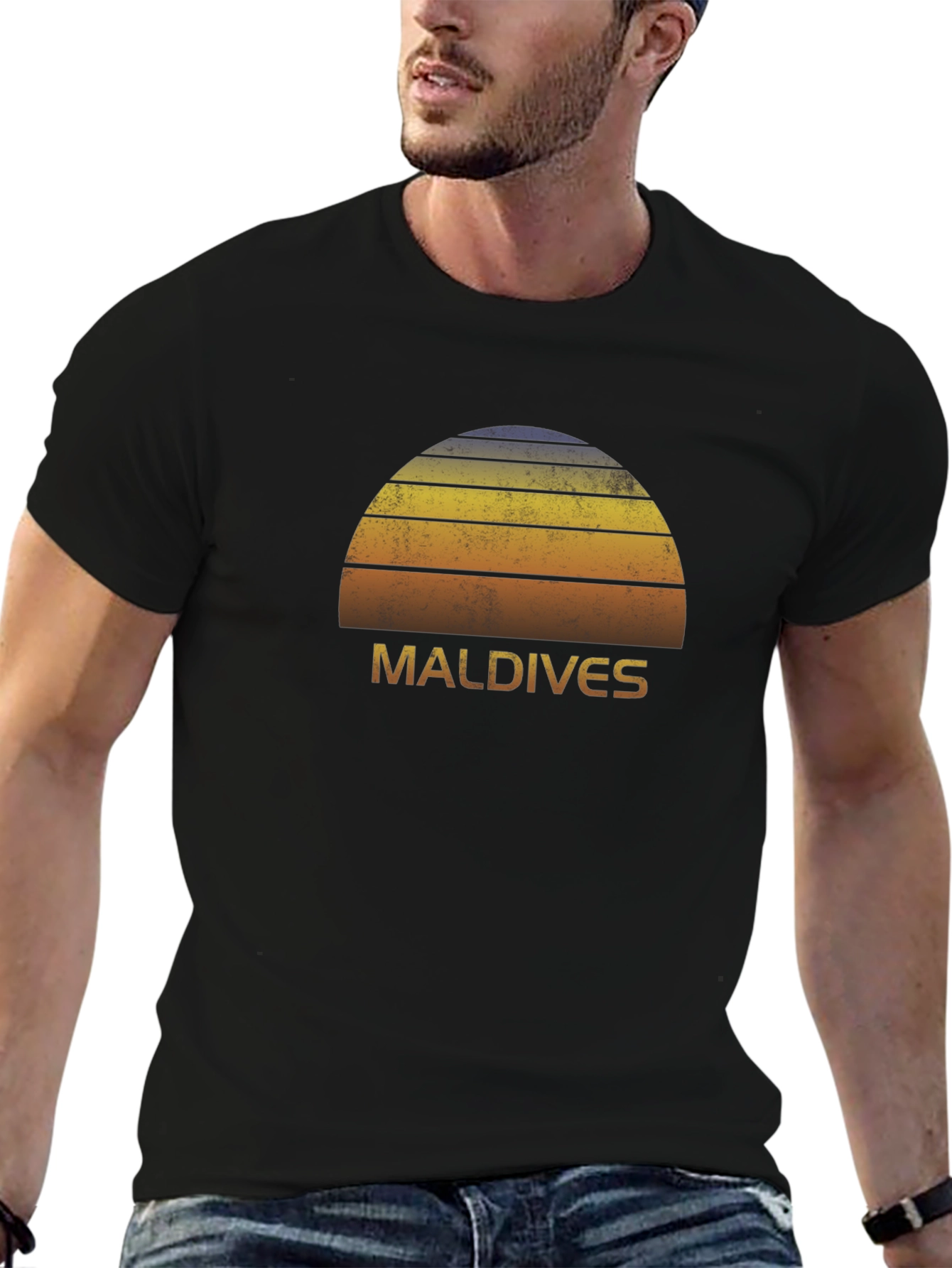 Maldives Sunset Graphic Tee - Retro Island Vibes