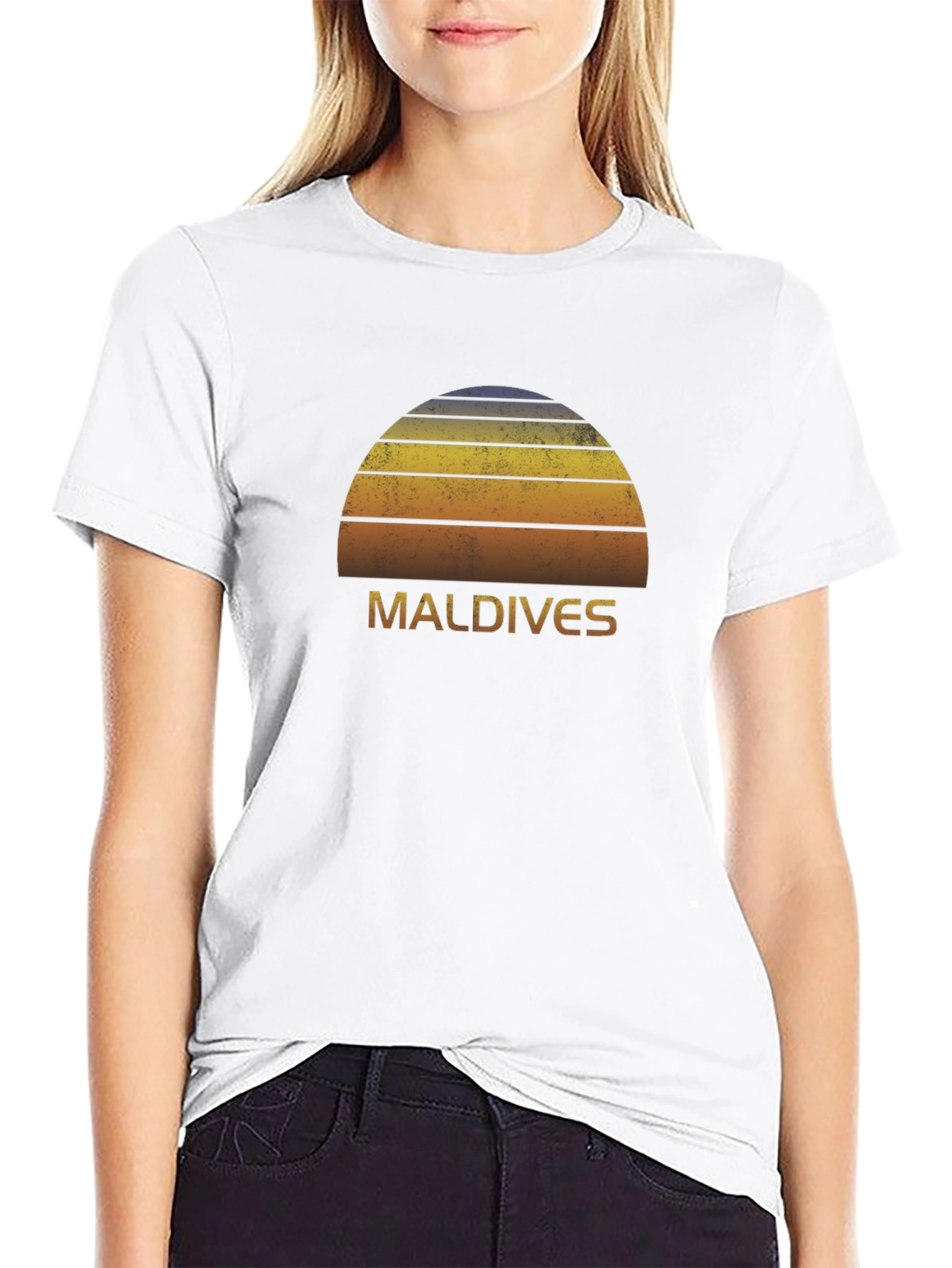 Maldives Sunset Graphic Tee - Retro Island Vibes