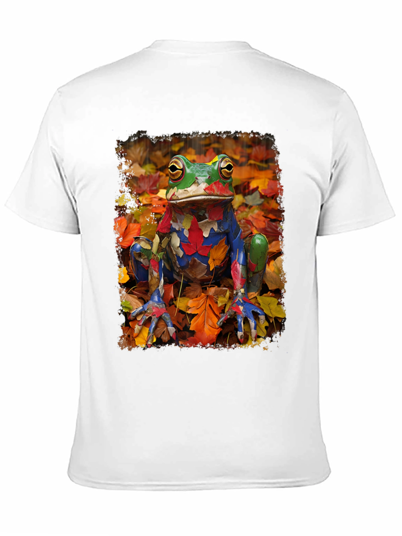 Frog in Fall Leaves Black T-Shirt