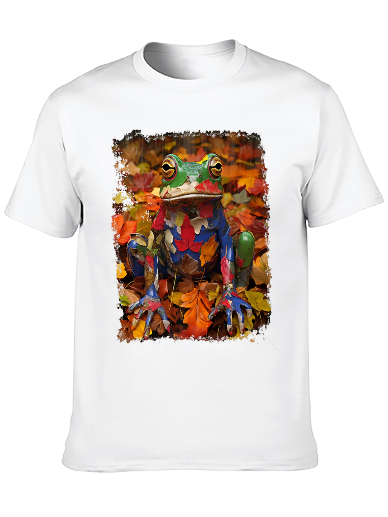 Frog in Fall Leaves Black T-Shirt