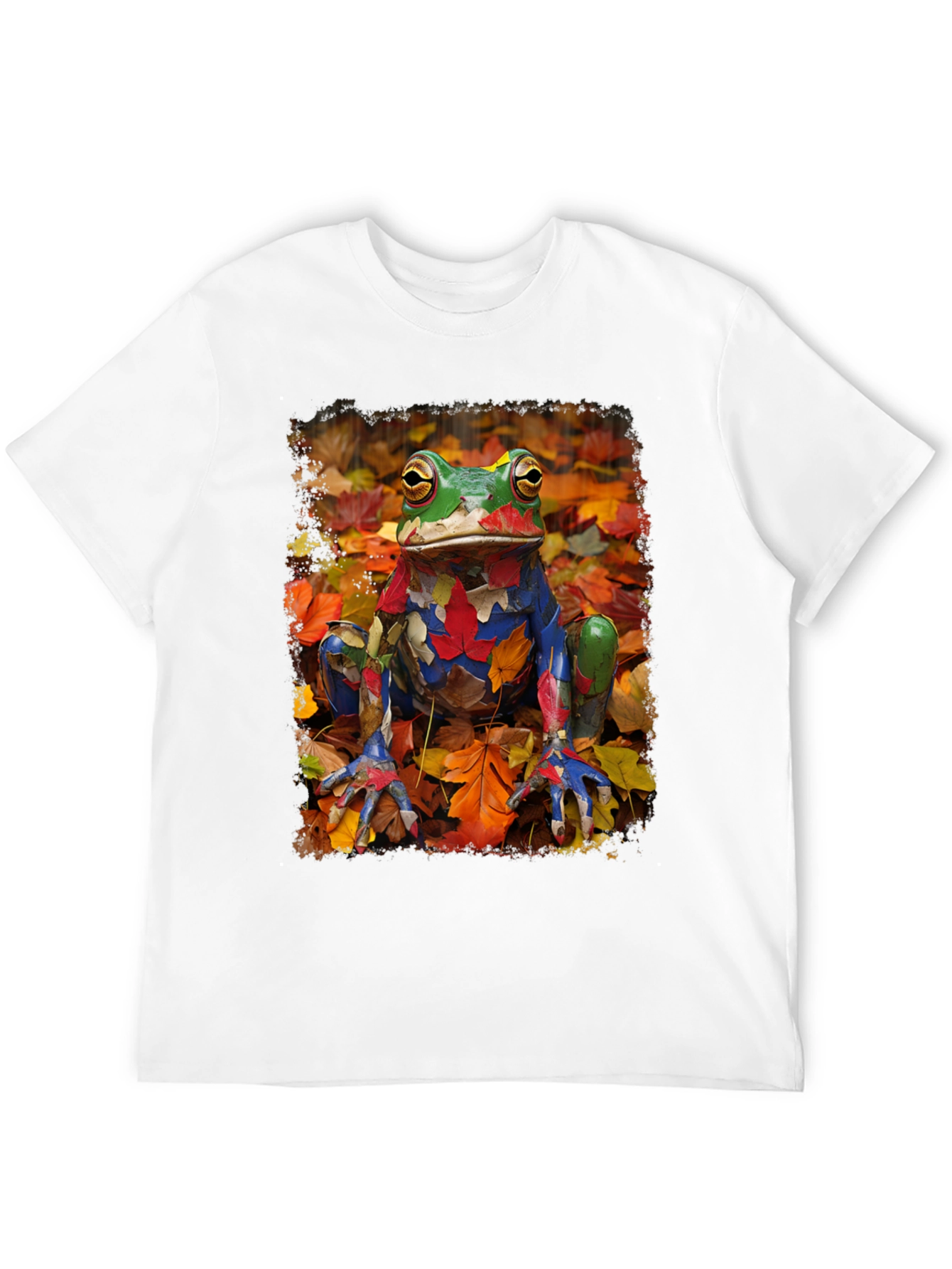 Frog in Fall Leaves Black T-Shirt