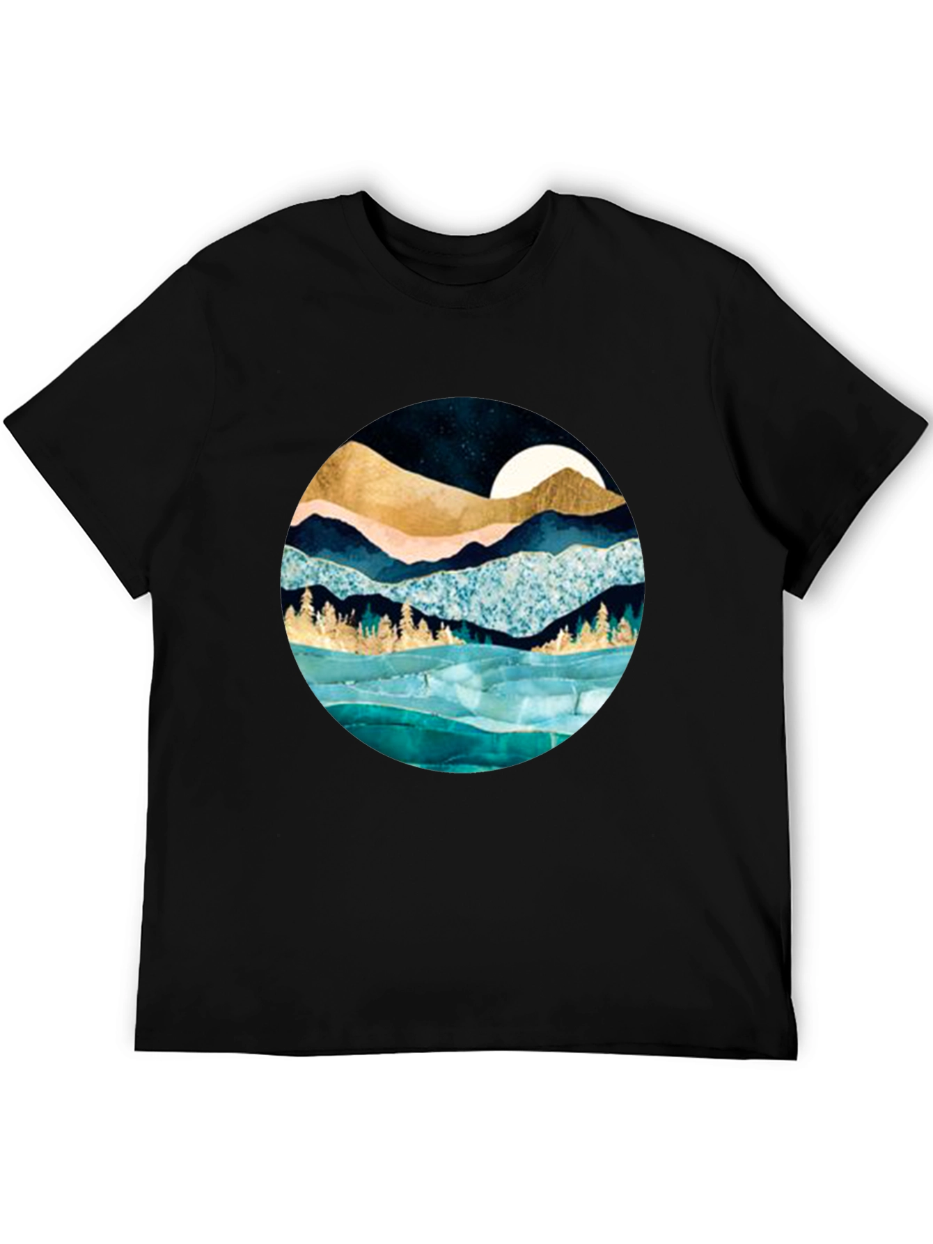 Mountain & Moon Graphic Tee - Stylish Black Shirt