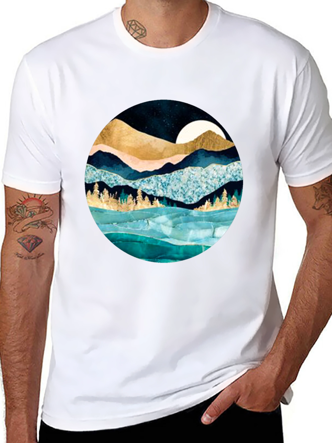 Mountain & Moon Graphic Tee - Stylish Black Shirt