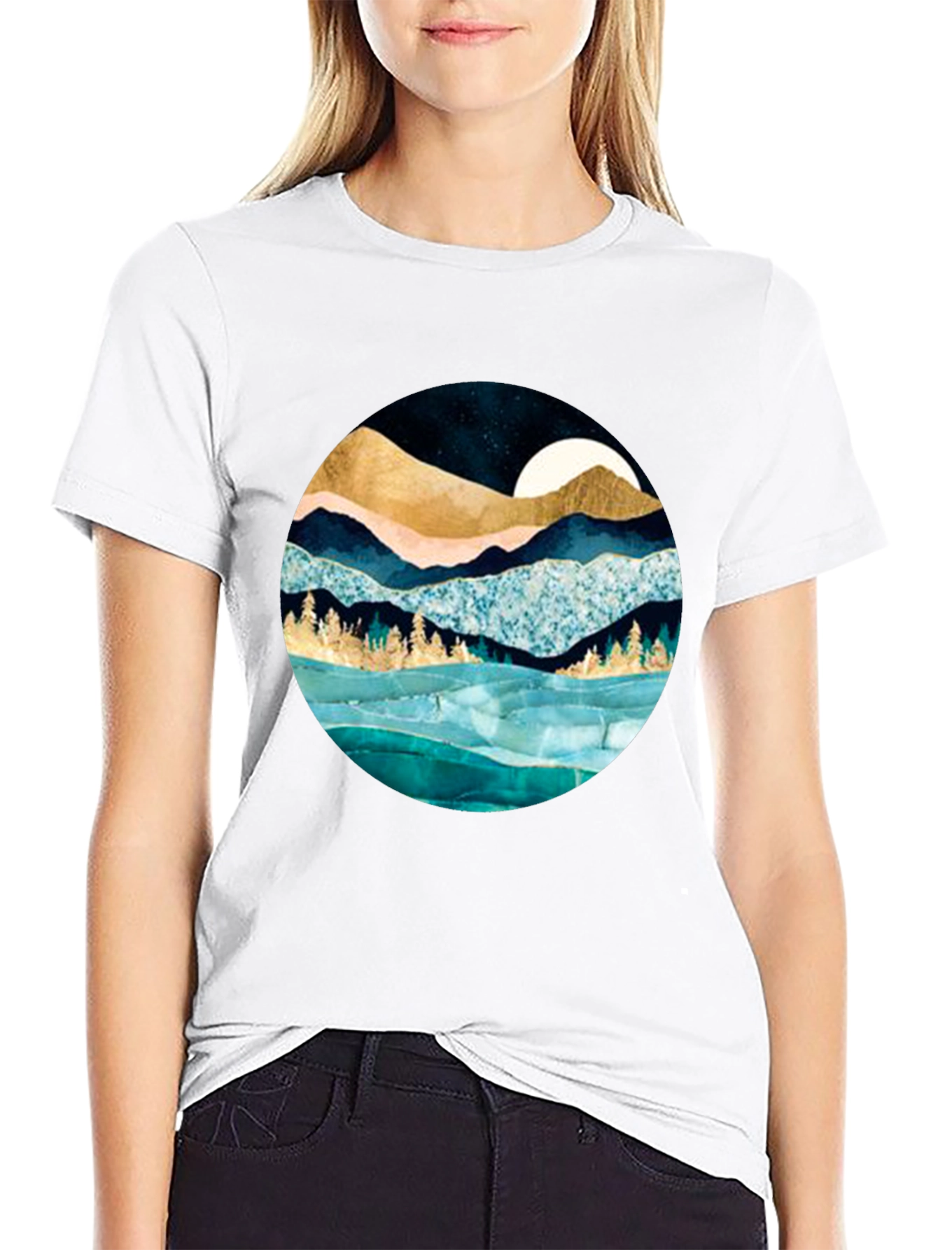 Mountain & Moon Graphic Tee - Stylish Black Shirt