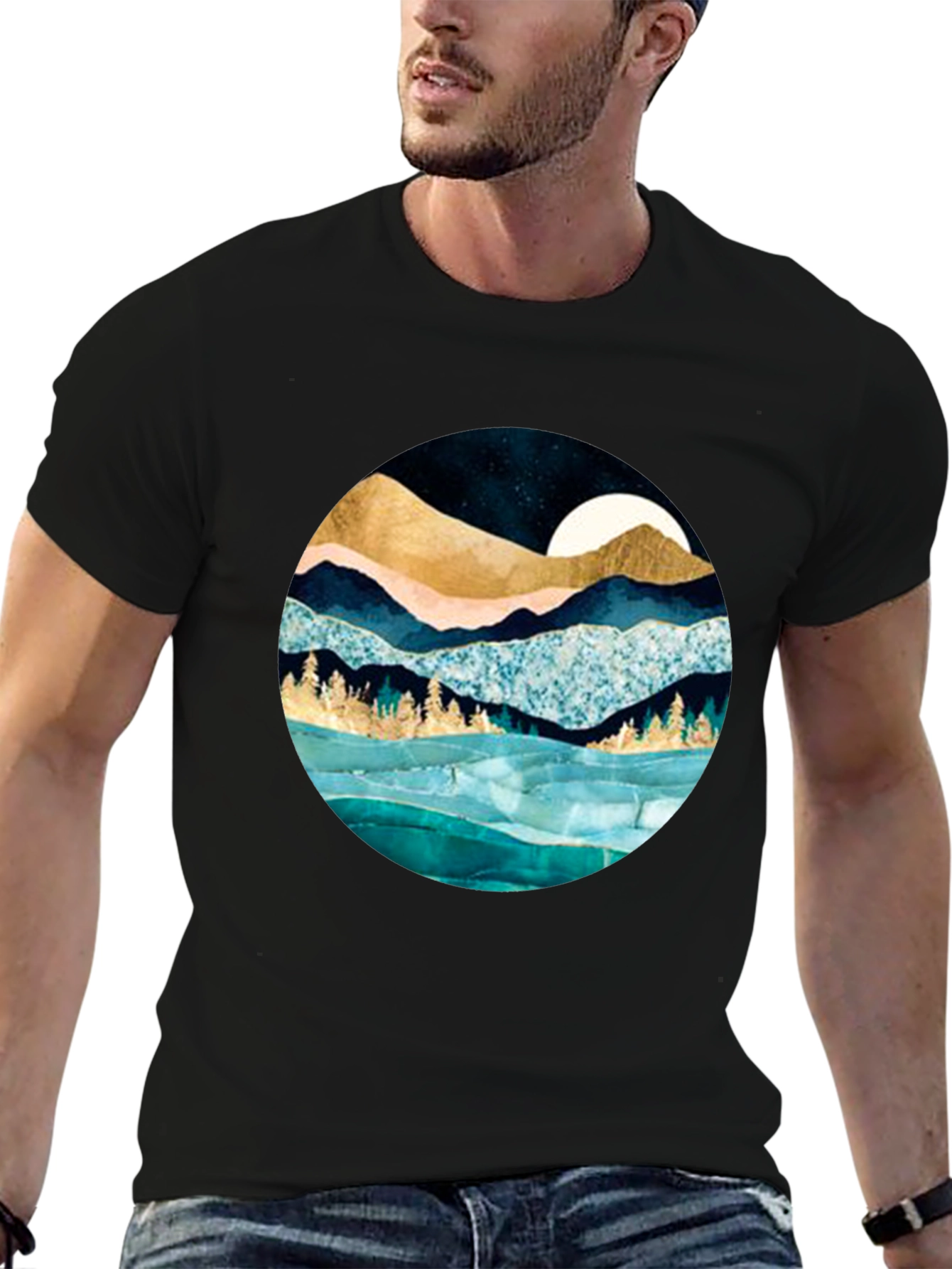 Mountain & Moon Graphic Tee - Stylish Black Shirt