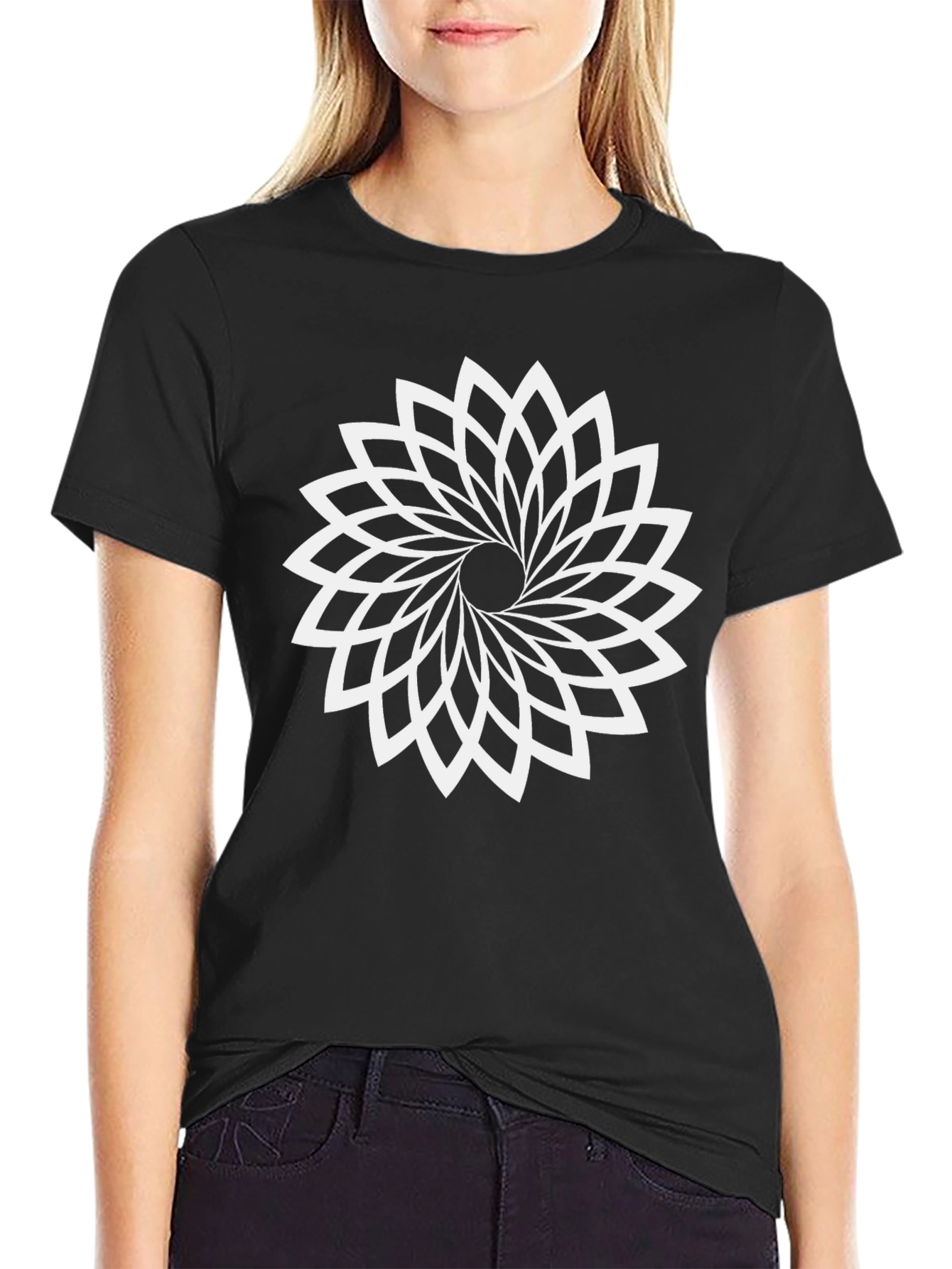 Geometric Flower Black T-Shirt