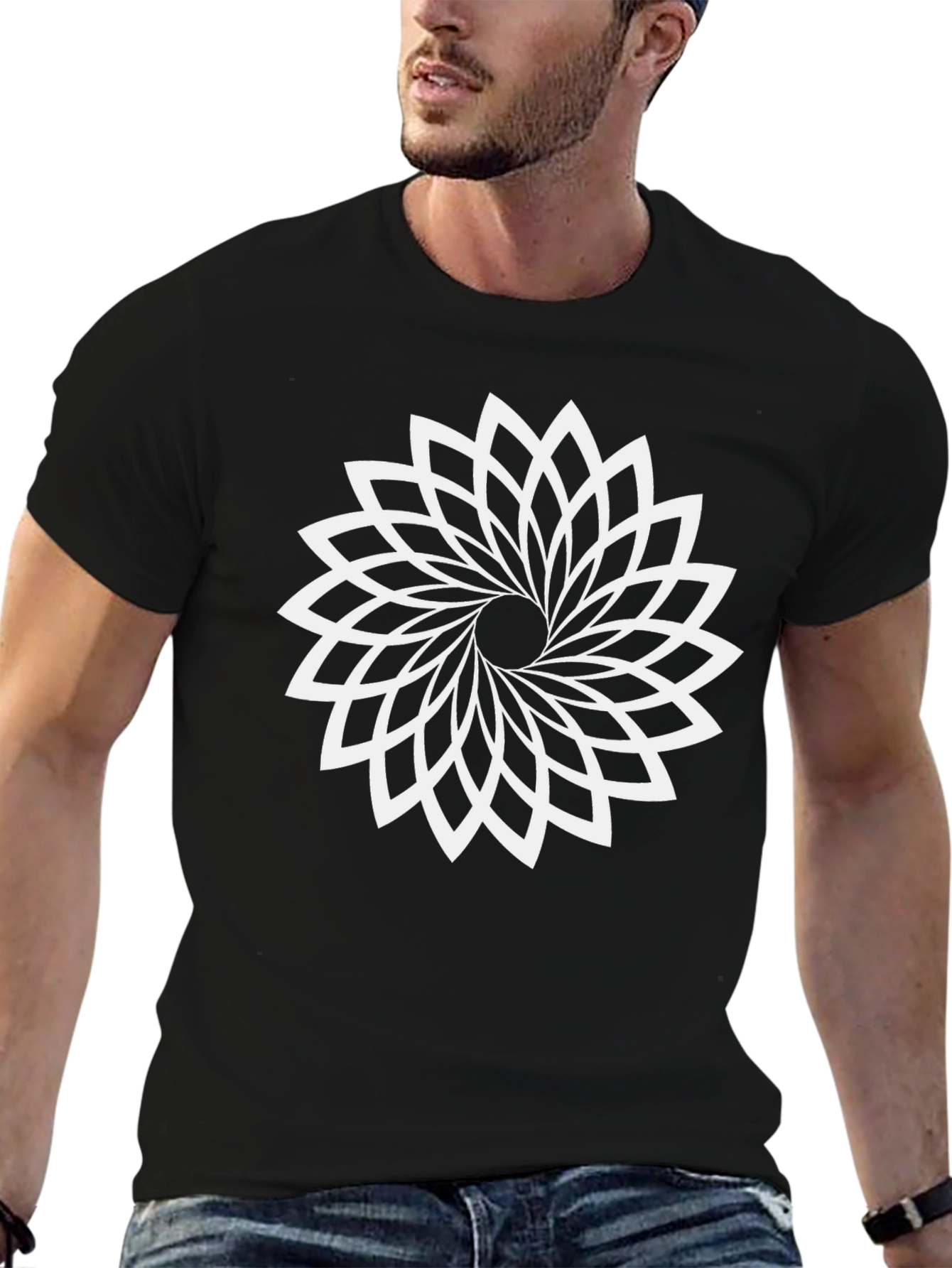 Geometric Flower Black T-Shirt