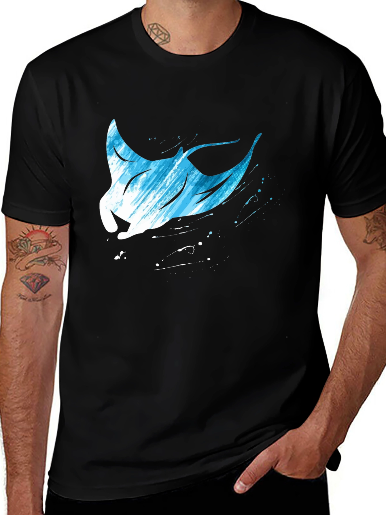 Manta Ray Graphic T-Shirt - Black Cotton Tee