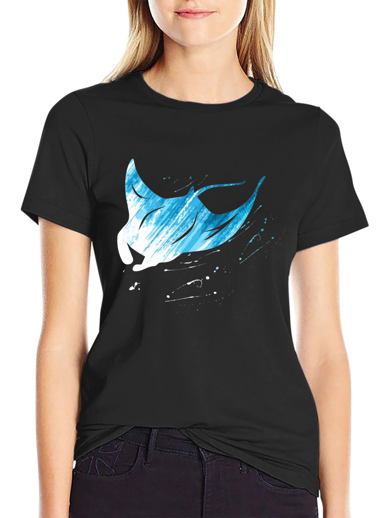 Manta Ray Graphic T-Shirt - Black Cotton Tee