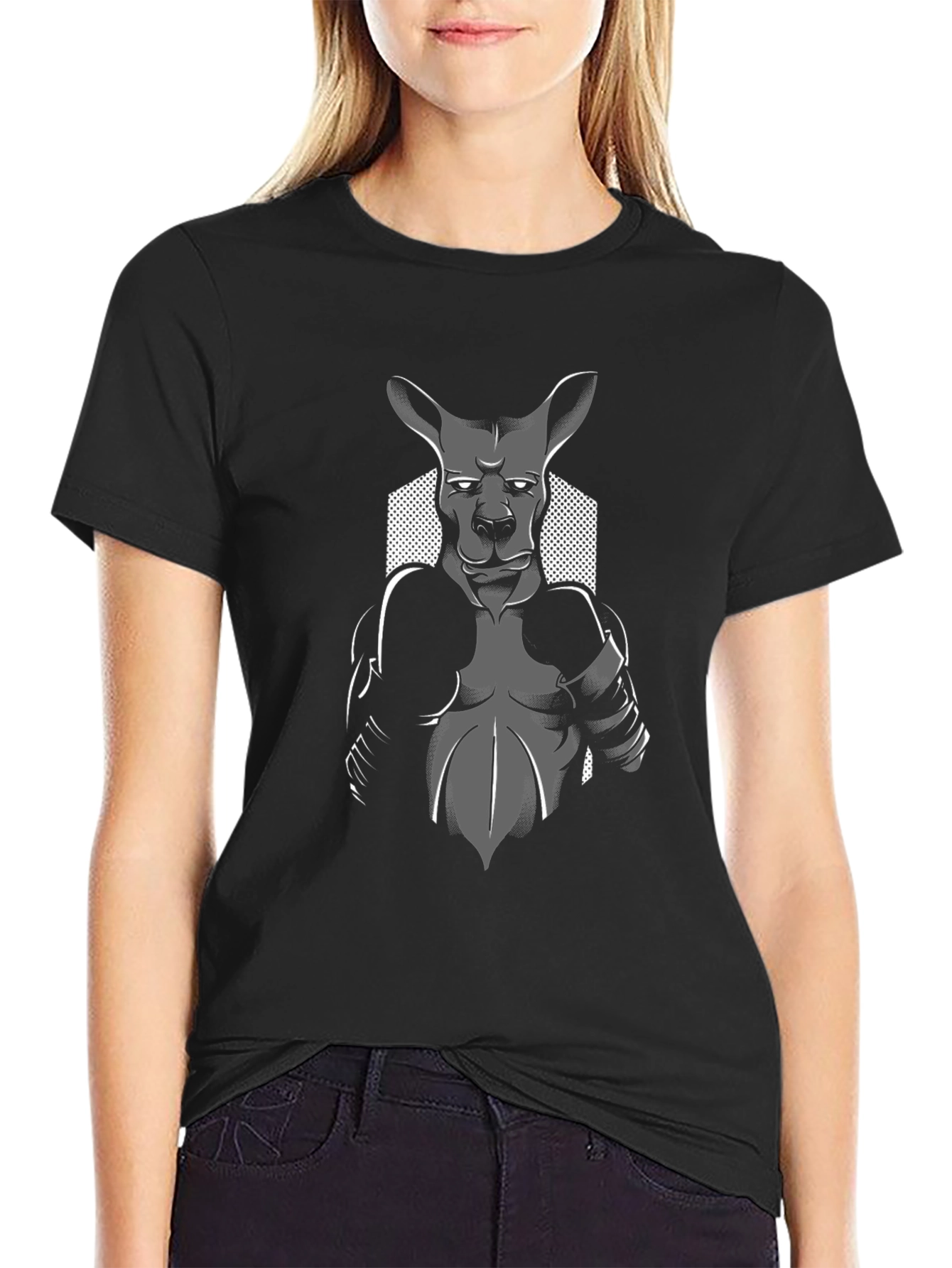 Kangaroo Boxer Graphic Tee - Black Cotton T-Shirt