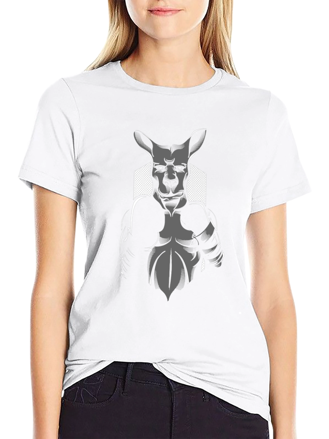 Kangaroo Boxer Graphic Tee - Black Cotton T-Shirt