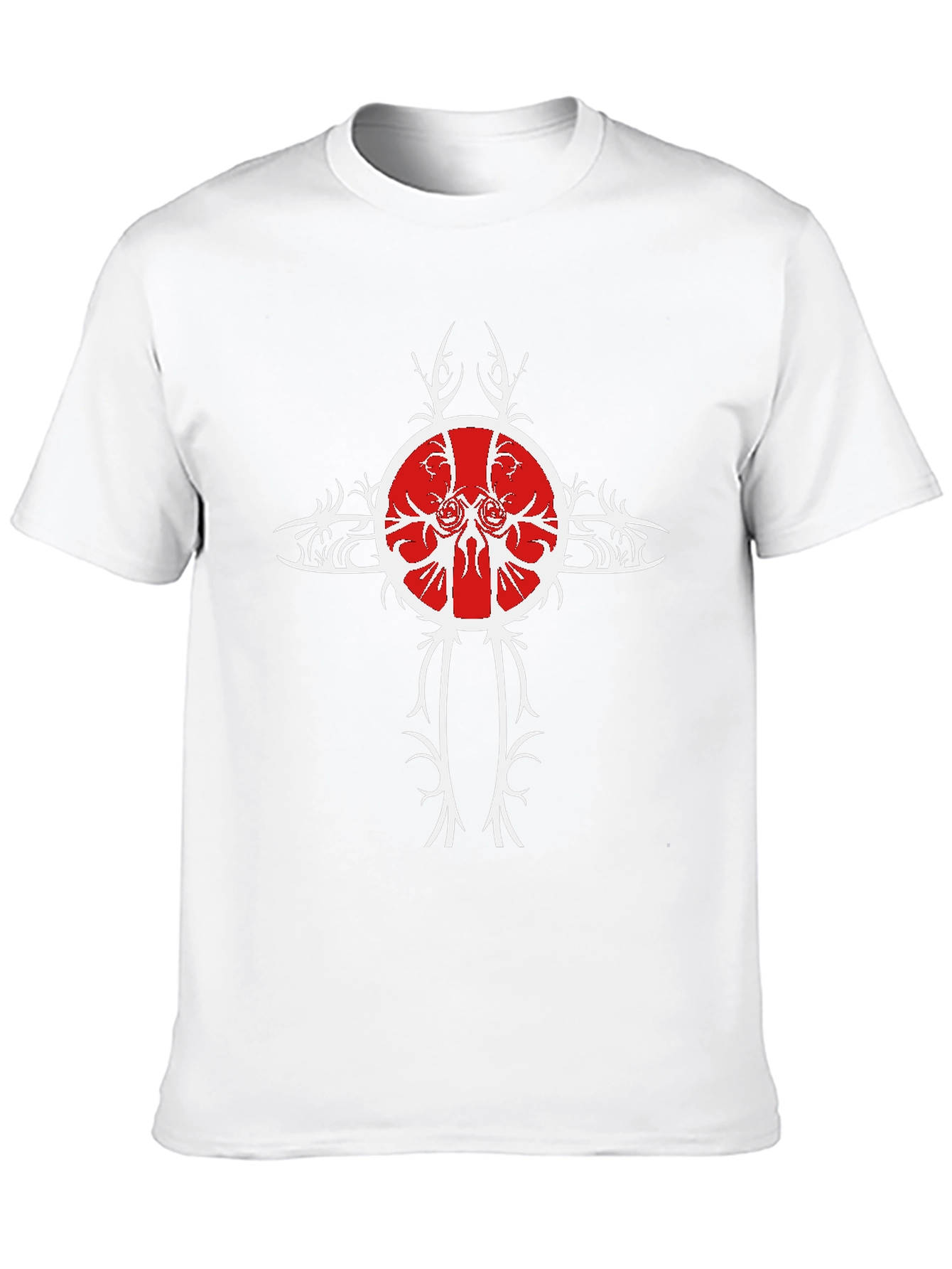 Black Tee with Unique Red & White Cross Design