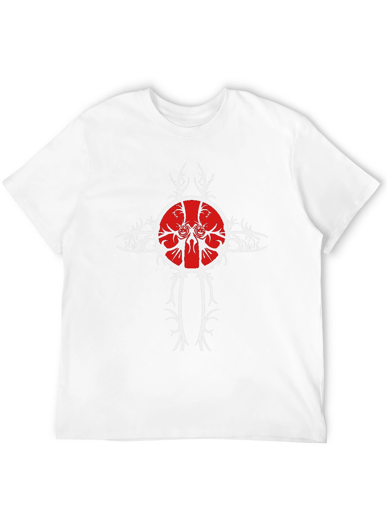 Black Tee with Unique Red & White Cross Design