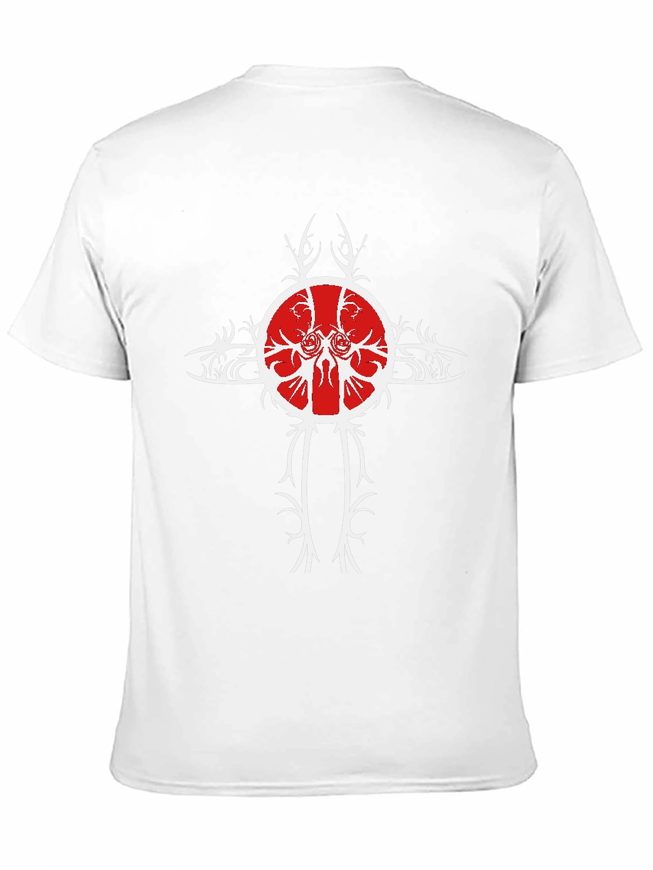 Black Tee with Unique Red & White Cross Design