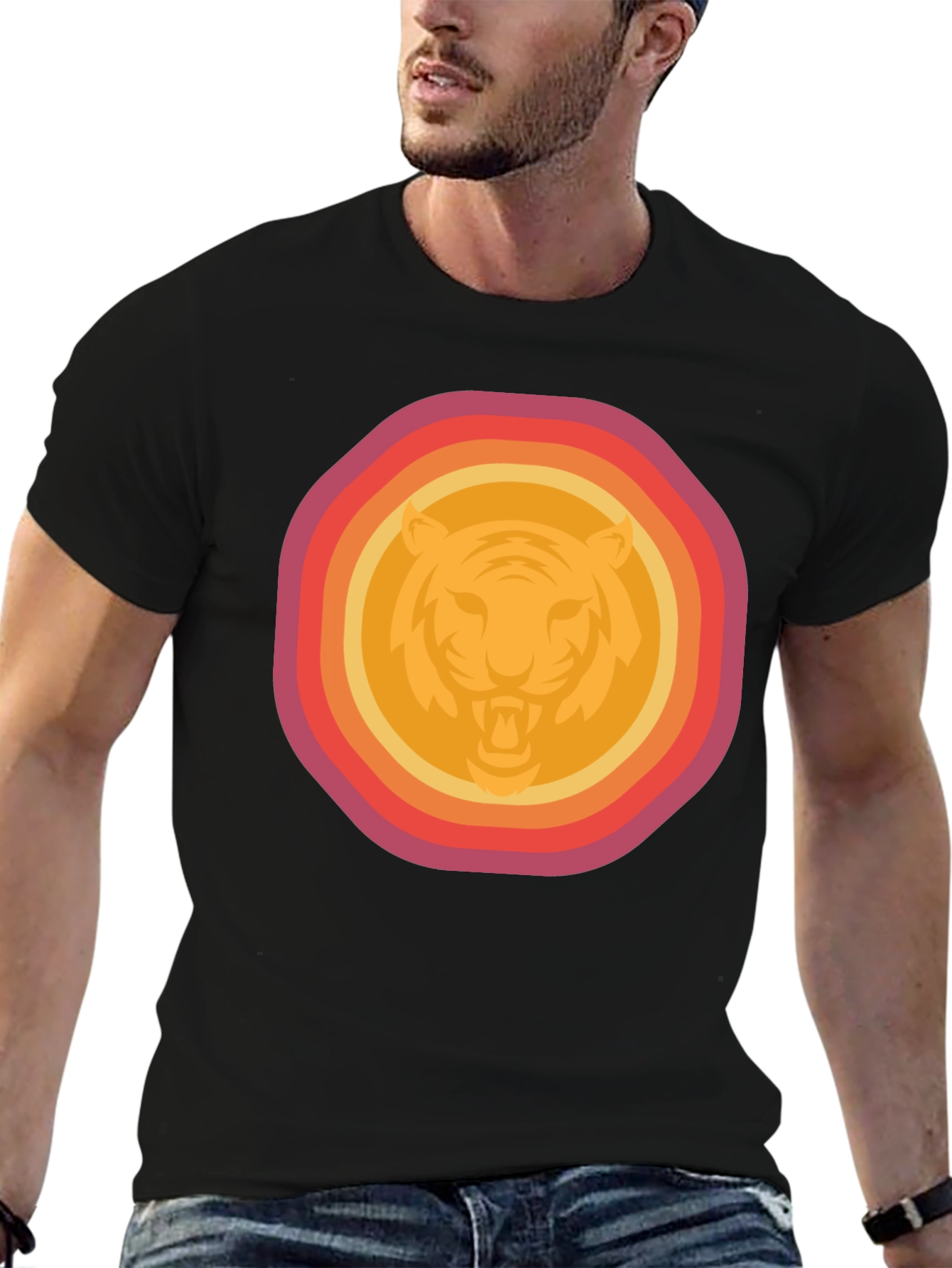 Retro Tiger Graphic Tee - Mens Black T-Shirt