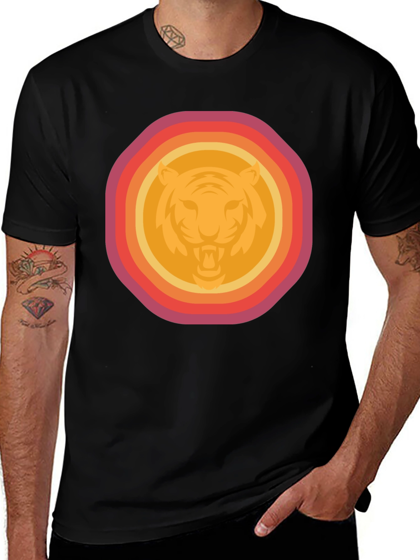 Retro Tiger Graphic Tee - Mens Black T-Shirt