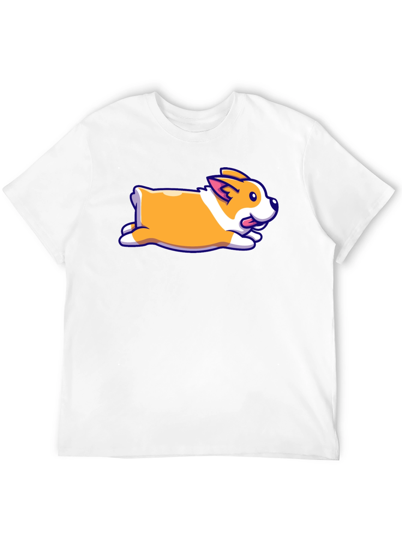 Cute Corgi Cartoon Print Black T-Shirt