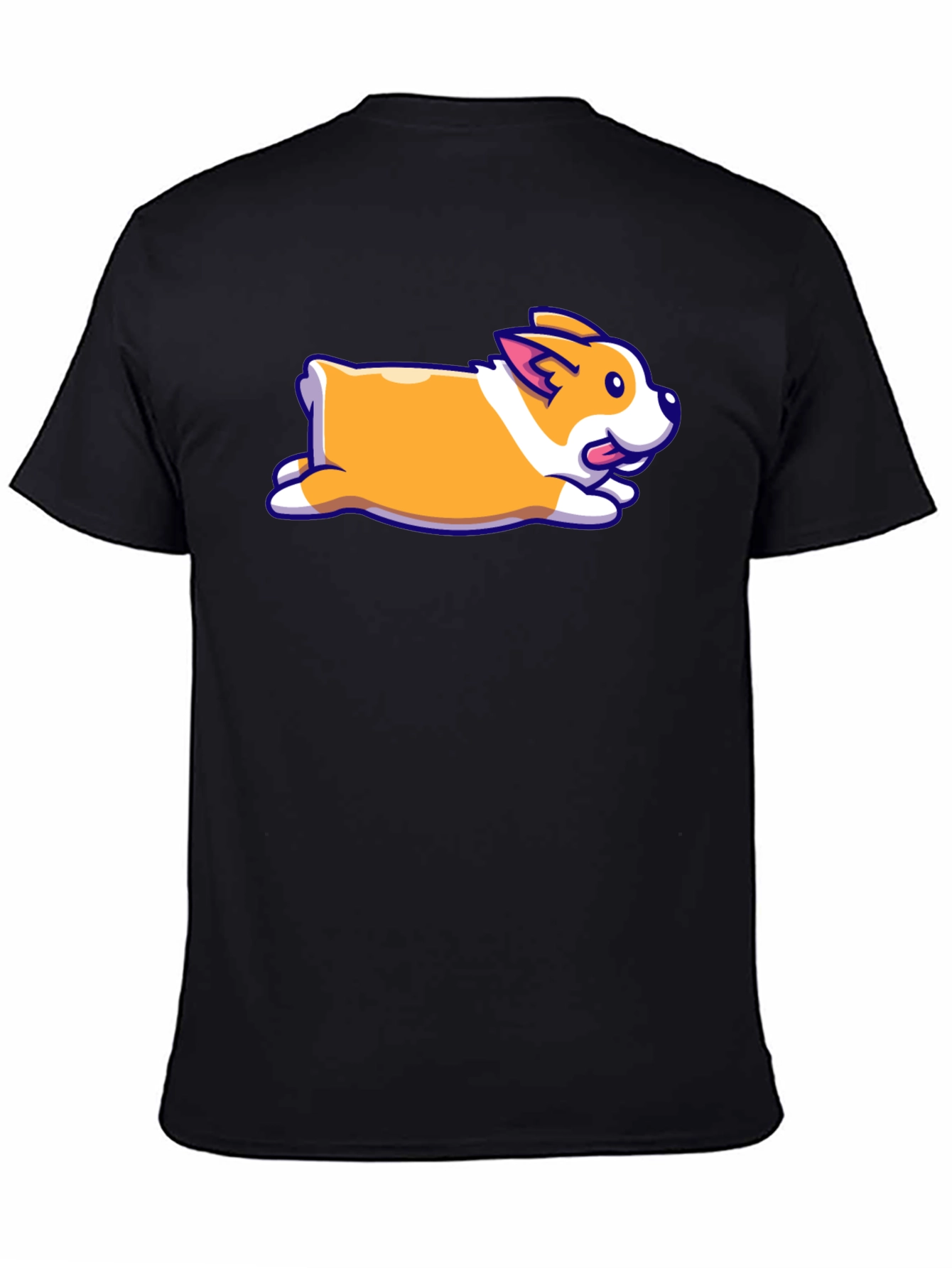 Cute Corgi Cartoon Print Black T-Shirt