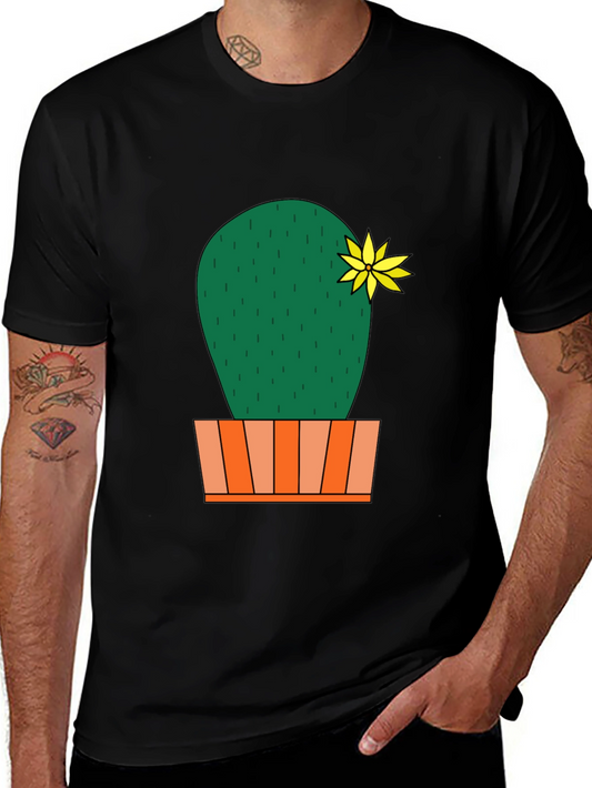 Cactus Flower Graphic Print Mens Black T-Shirt
