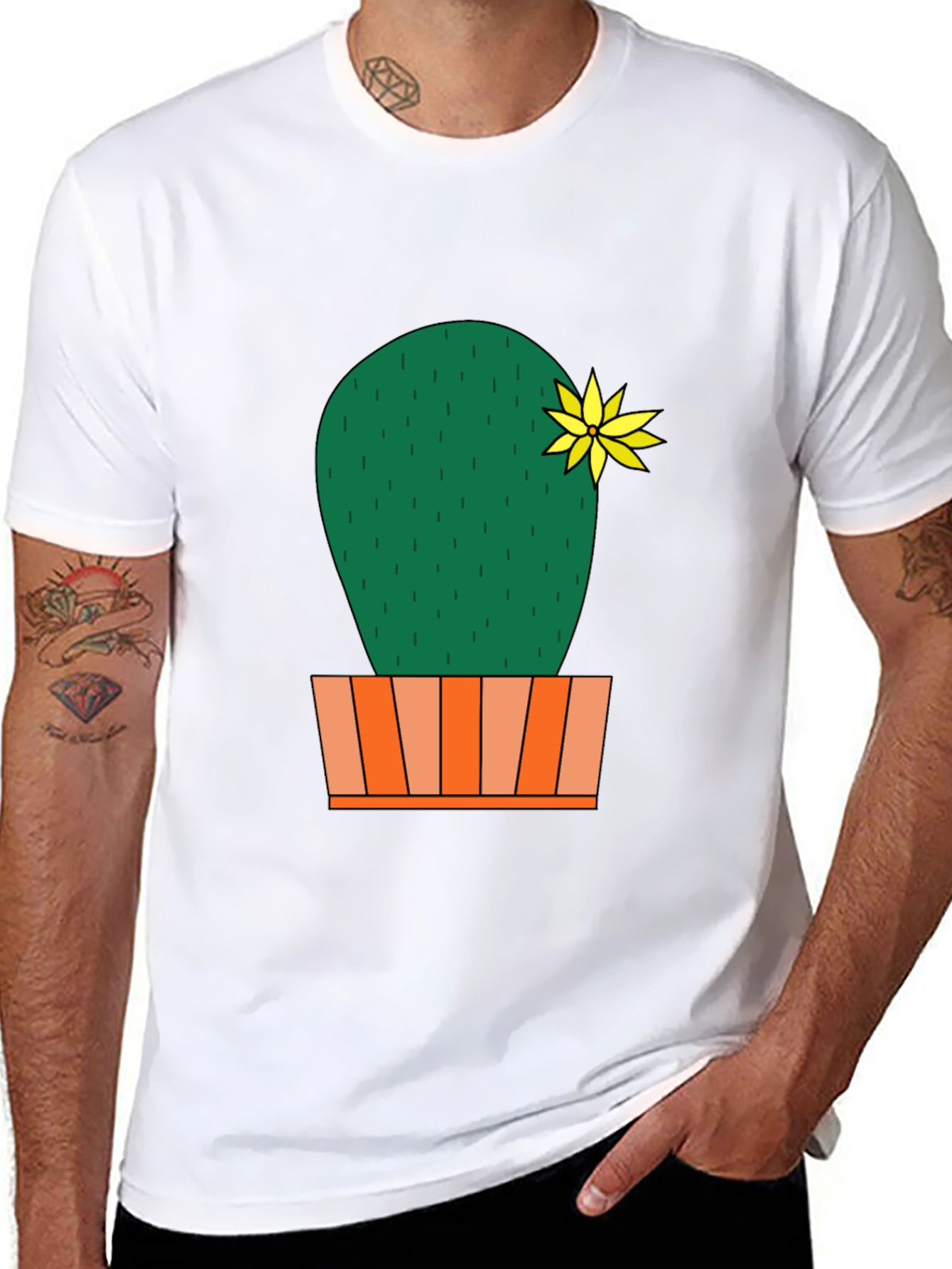 Cactus Flower Graphic Print Mens Black T-Shirt