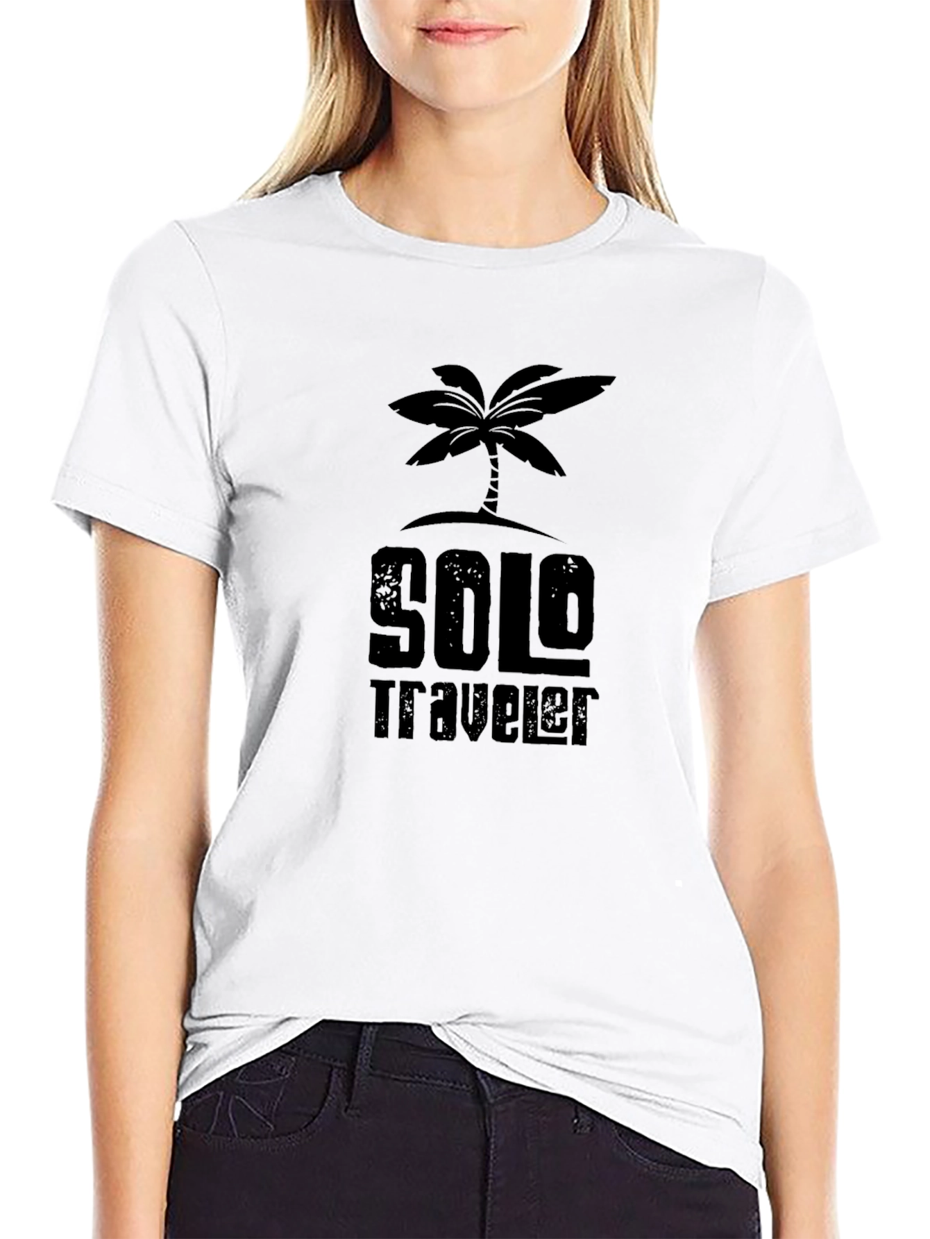 Solo Traveler Palm Tree Graphic Black T-Shirt