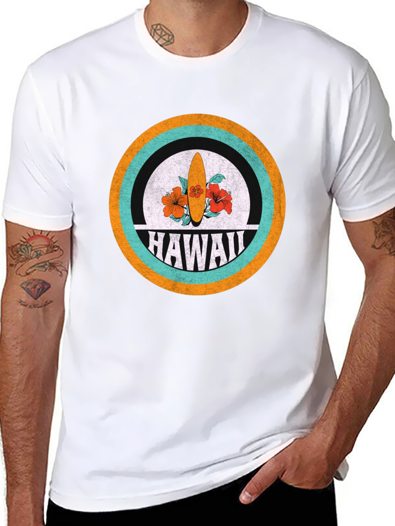 Hawaii Surfboard Graphic Tee - Retro Style