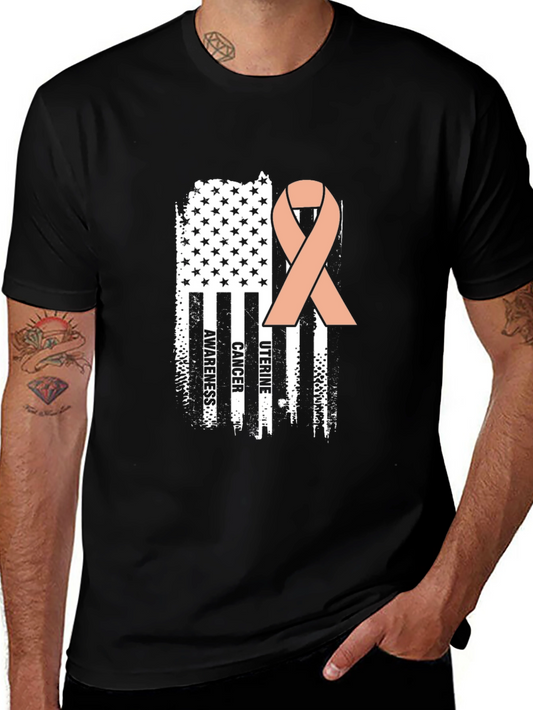 Uterine Cancer Awareness Ribbon Flag Graphic Tee