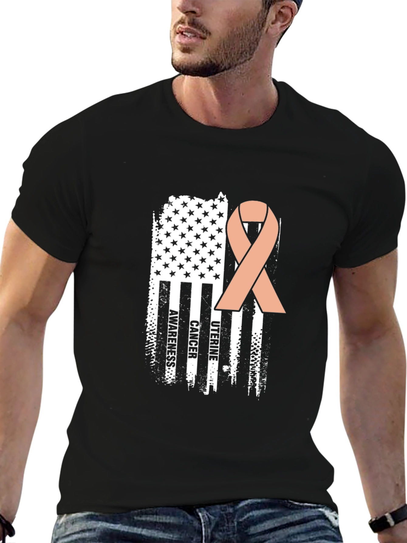 Uterine Cancer Awareness Ribbon Flag Graphic Tee