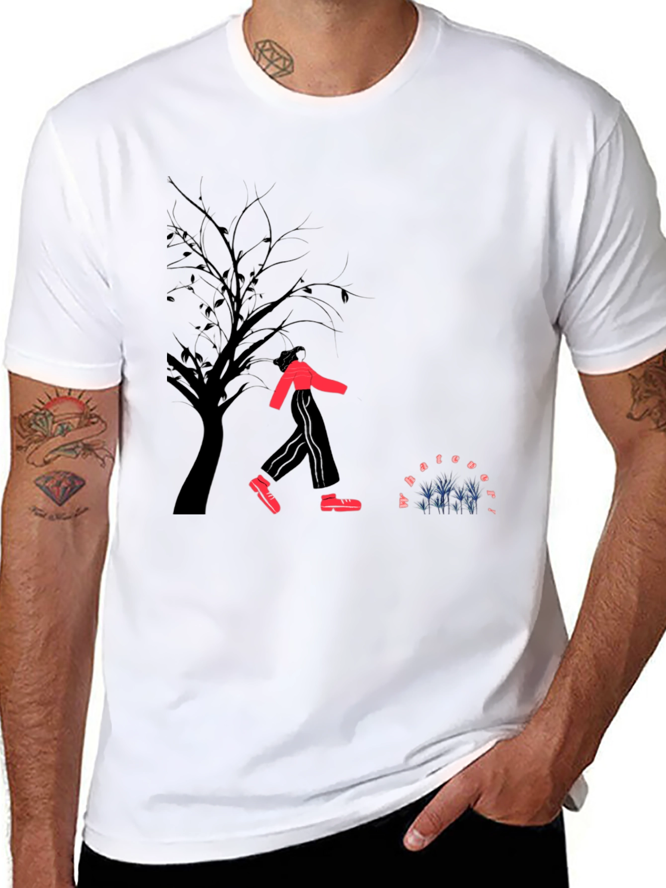 Urban Graphic Tee: Red Suit Silhouette