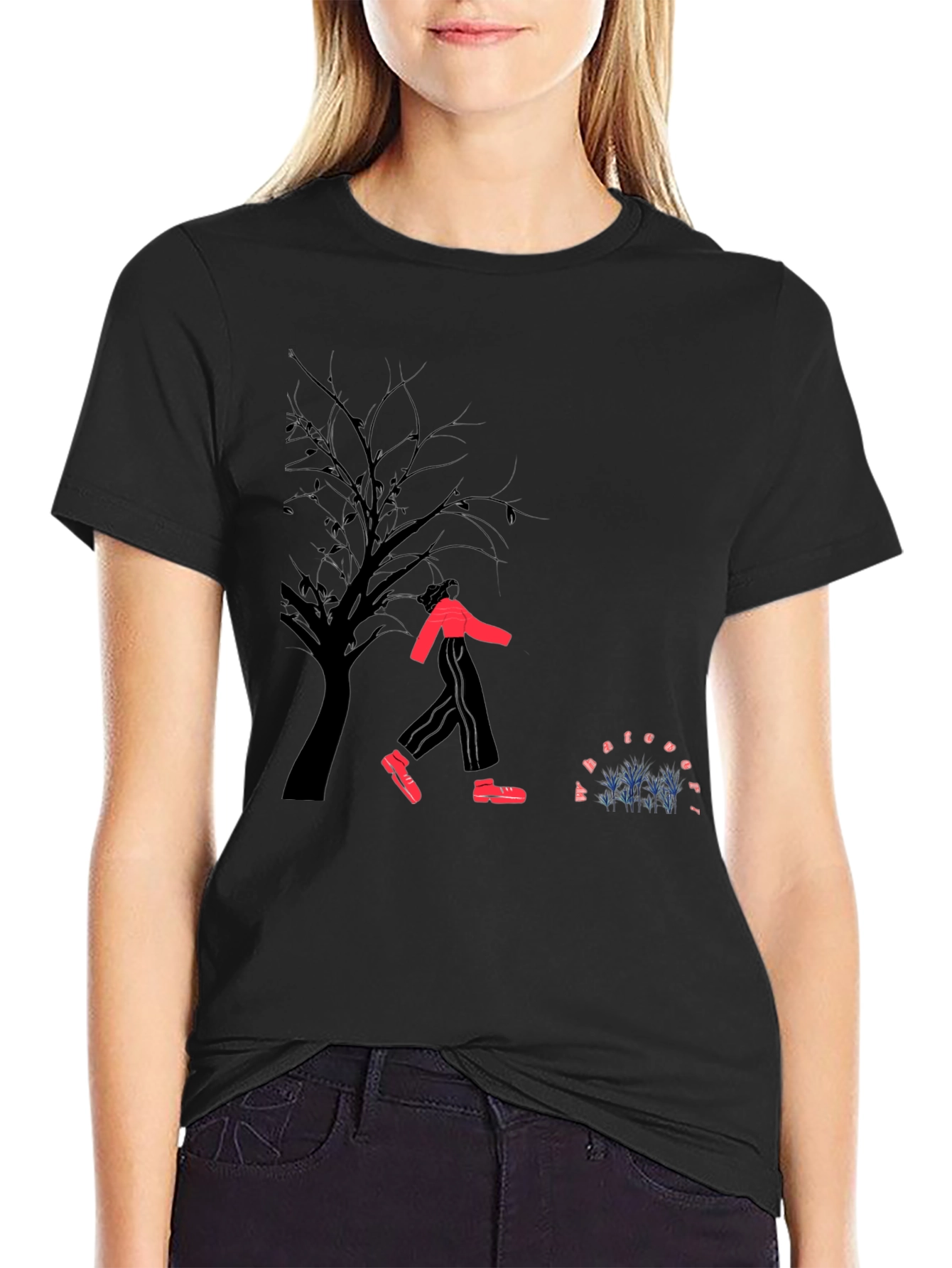 Urban Graphic Tee: Red Suit Silhouette
