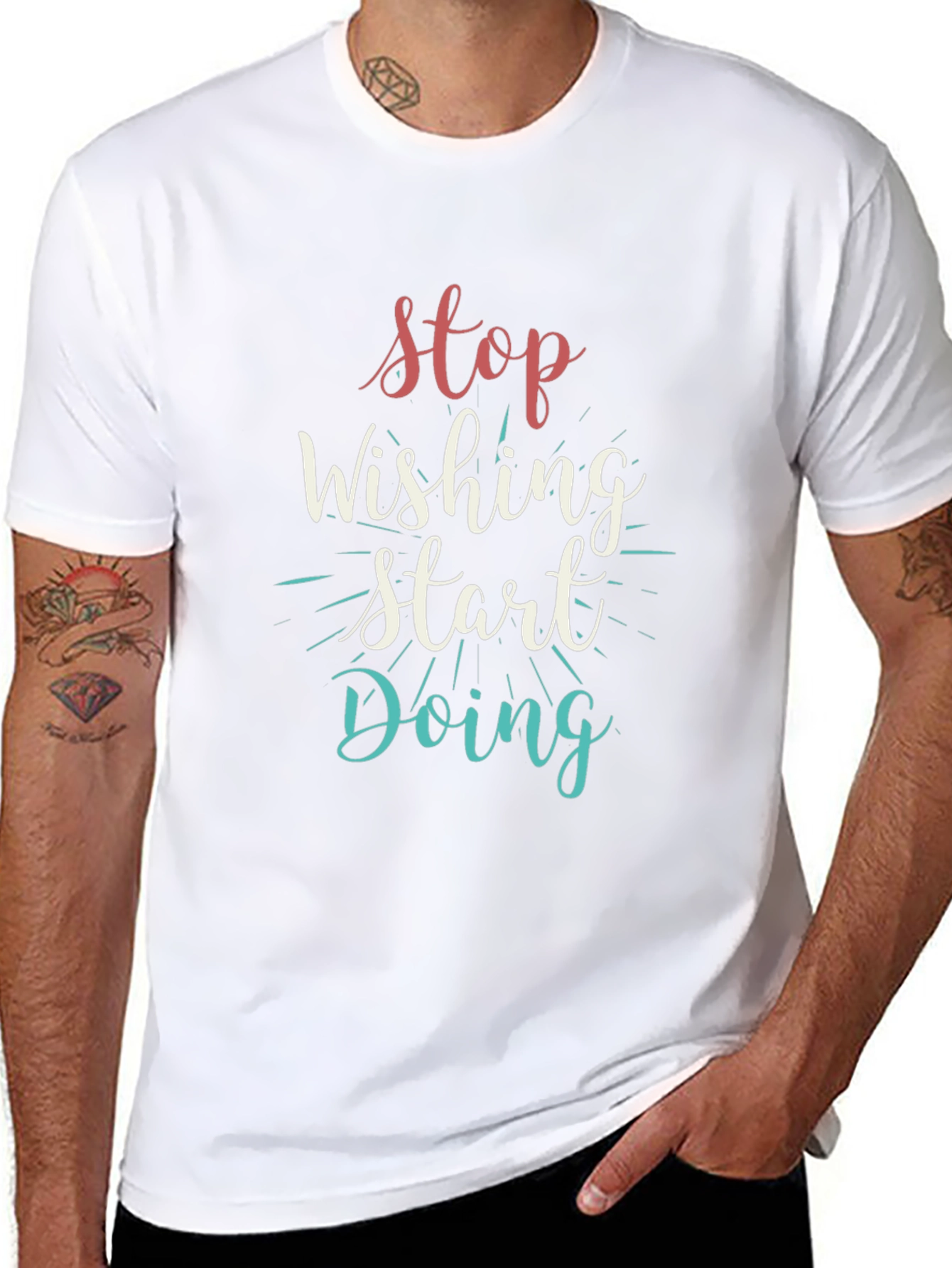 Inspirational Black T-Shirt: Stop Wishing Start Doing