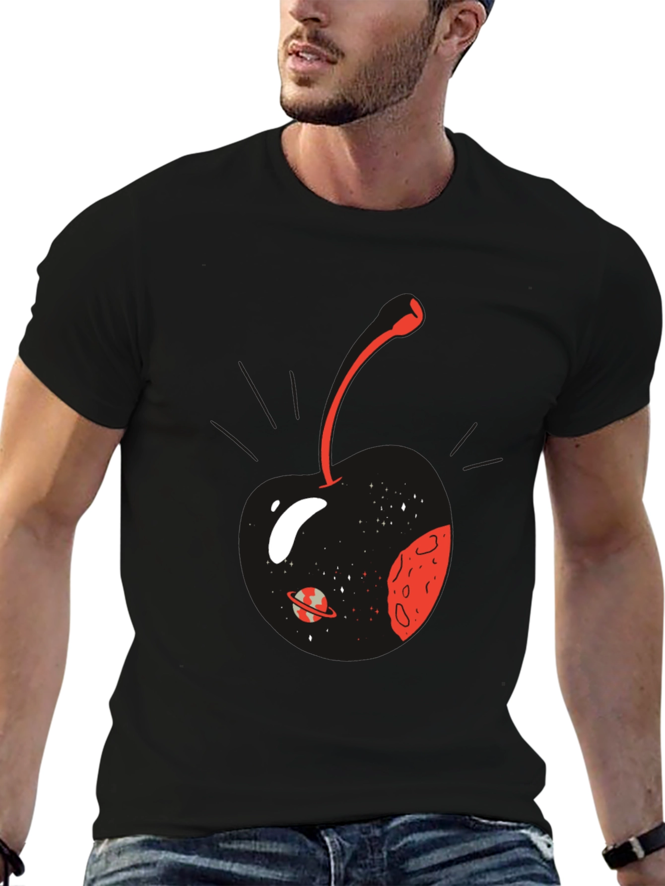 Cosmic Cherry Graphic T-Shirt - Mens Black Tee