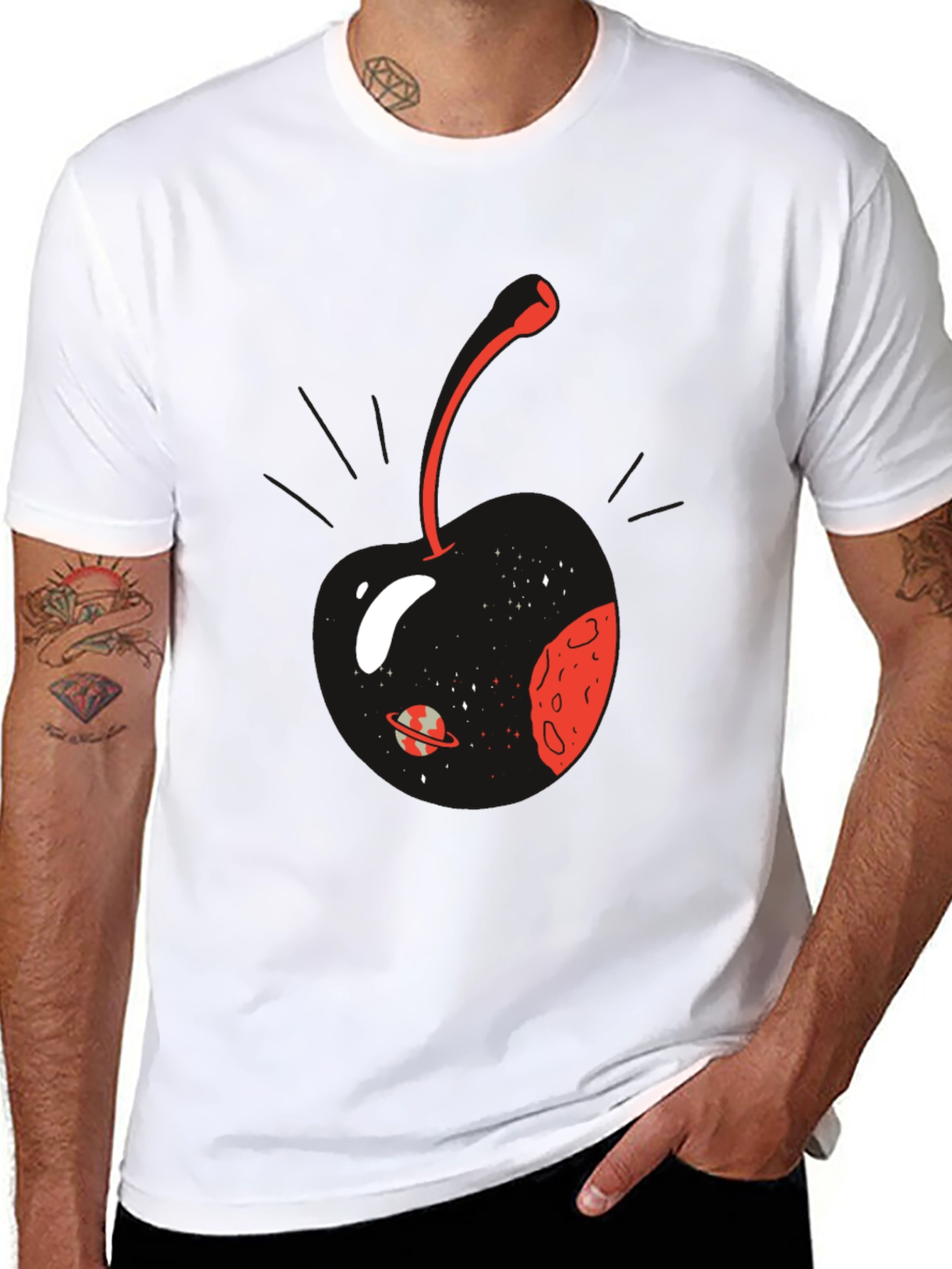 Cosmic Cherry Graphic T-Shirt - Mens Black Tee