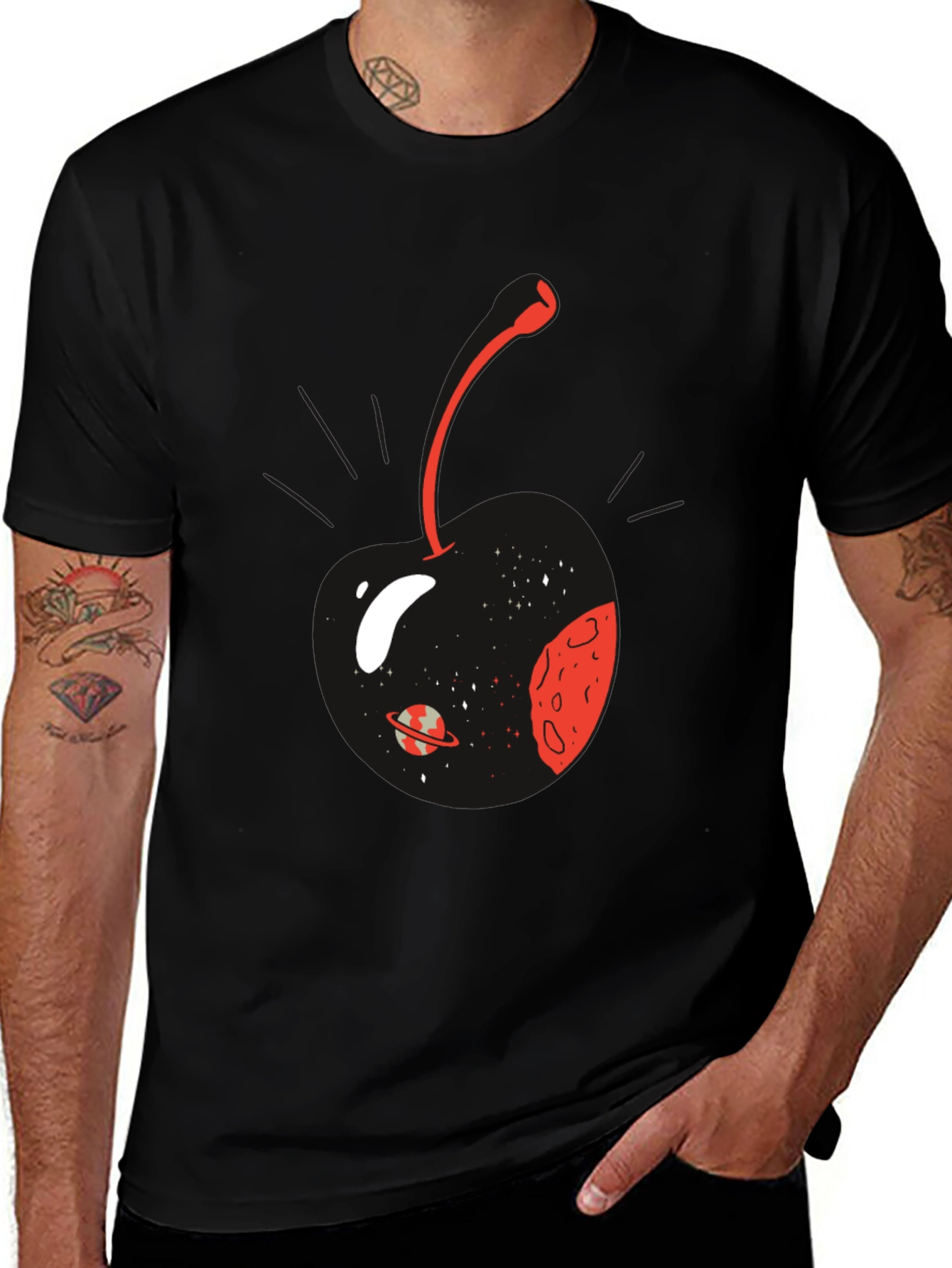 Cosmic Cherry Graphic T-Shirt - Mens Black Tee