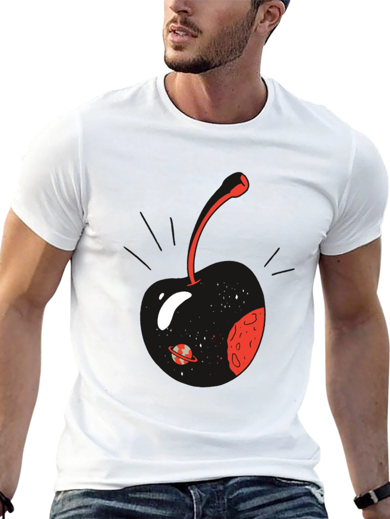 Cosmic Cherry Graphic T-Shirt - Mens Black Tee