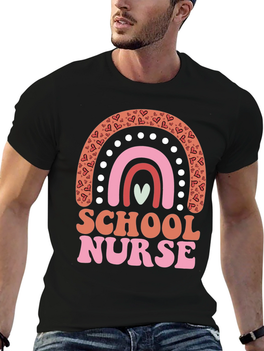 School Nurse Rainbow Heart T-Shirt