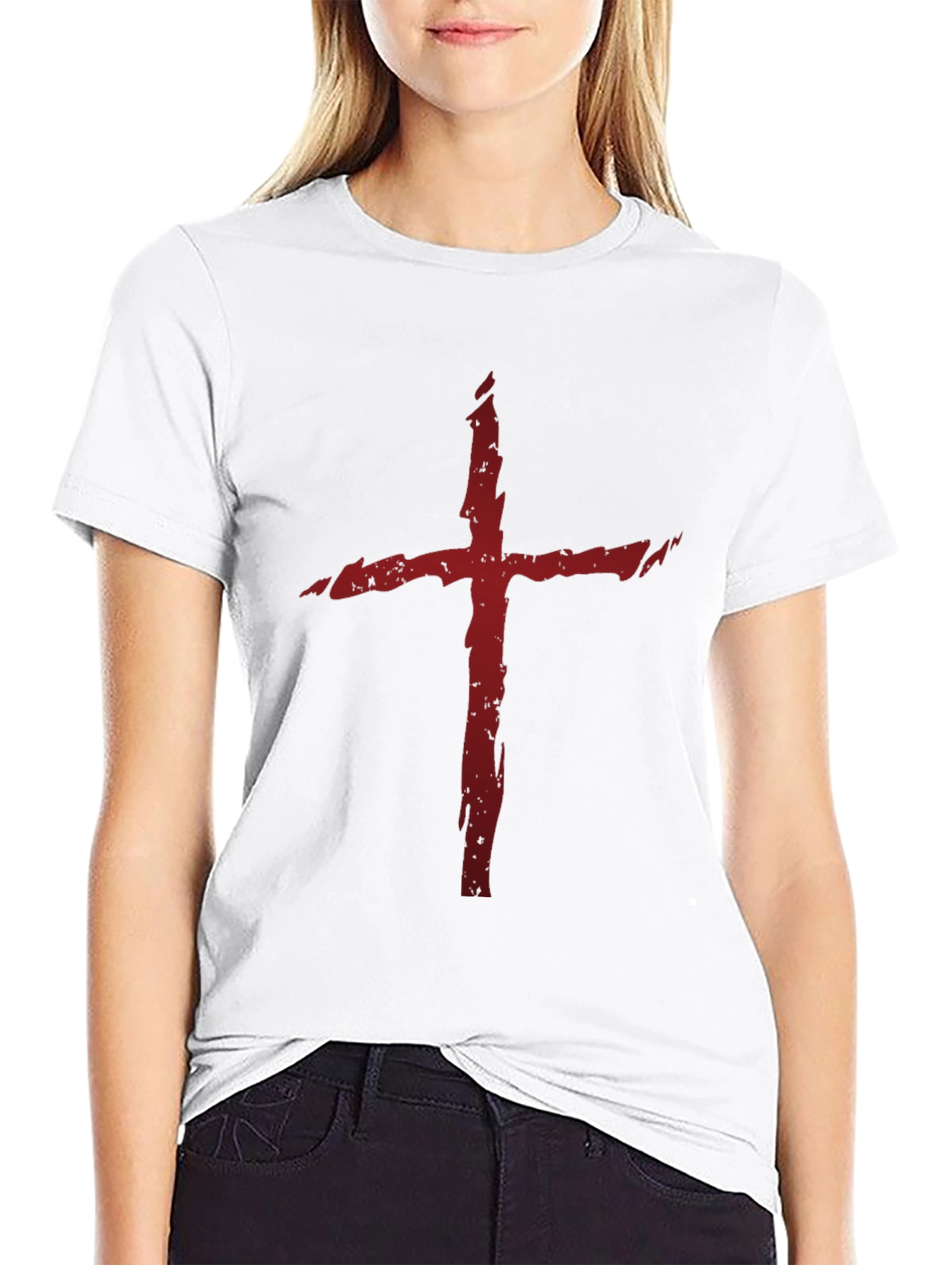 Grunge Red Cross Graphic T-Shirt
